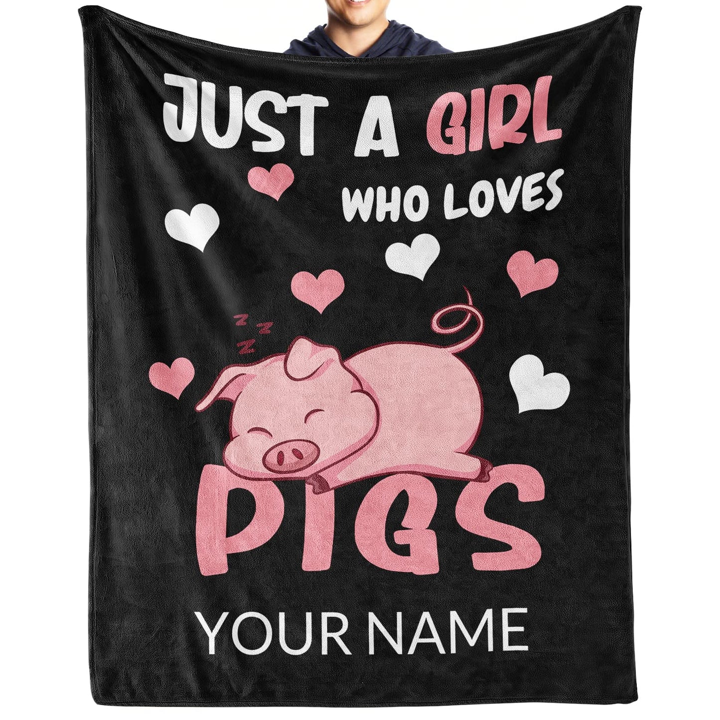 Personalized Pig Blanket Gifts with Text Name, 30"x40" Flannel Fleece Throw Blanket Soft for Girls Boys Adults, Lightweight, Comfortable, Warm Cute Pig Themed Blanket for Bed Couch