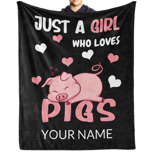 Personalized Pig Blanket Gifts with Text Name, 30"x40" Flannel Fleece Throw Blanket Soft for Girls Boys Adults, Lightweight, Comfortable, Warm Cute Pig Themed Blanket for Bed Couch