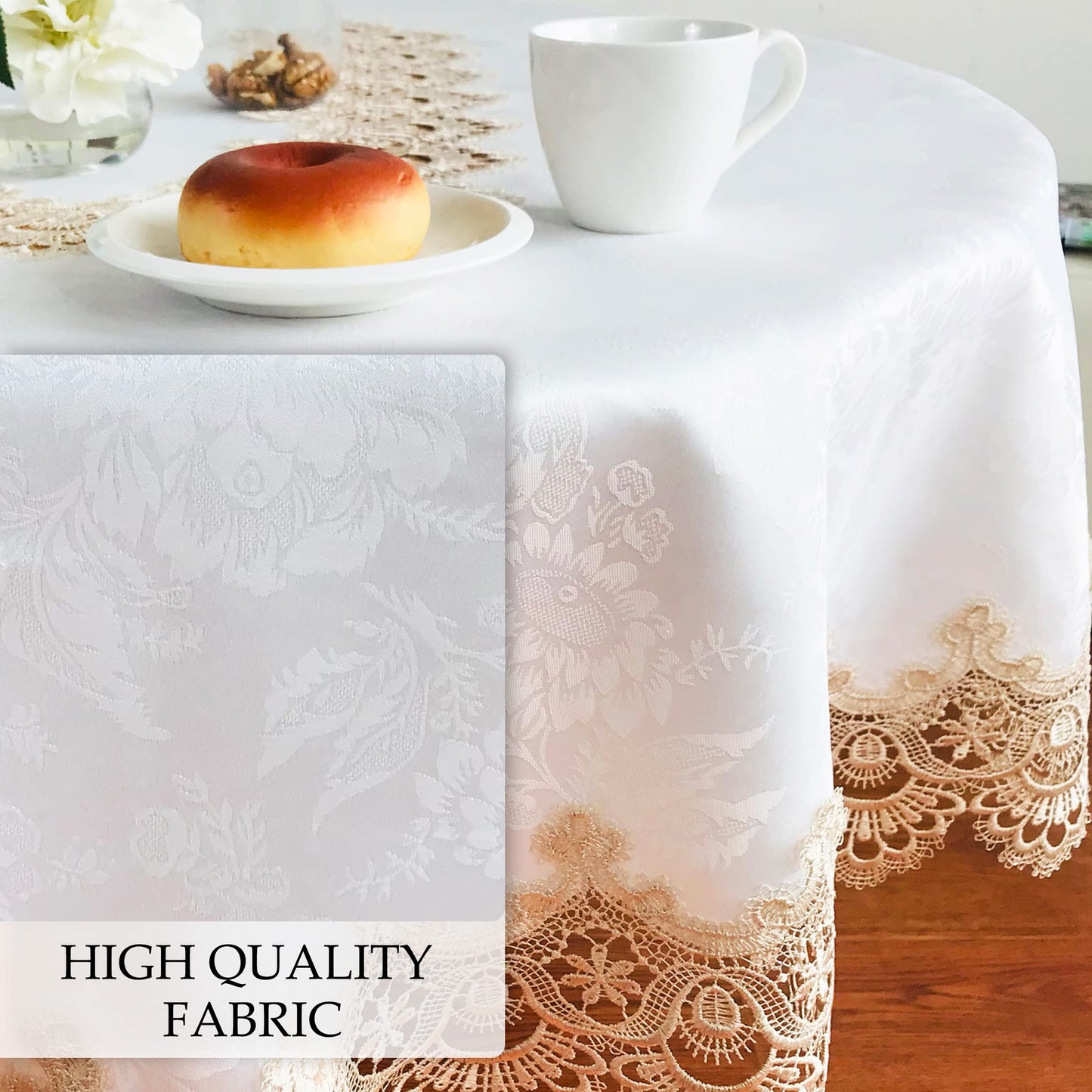 BrekSdat Lace Tablecloth Fabric Washable Beige 60x120inch