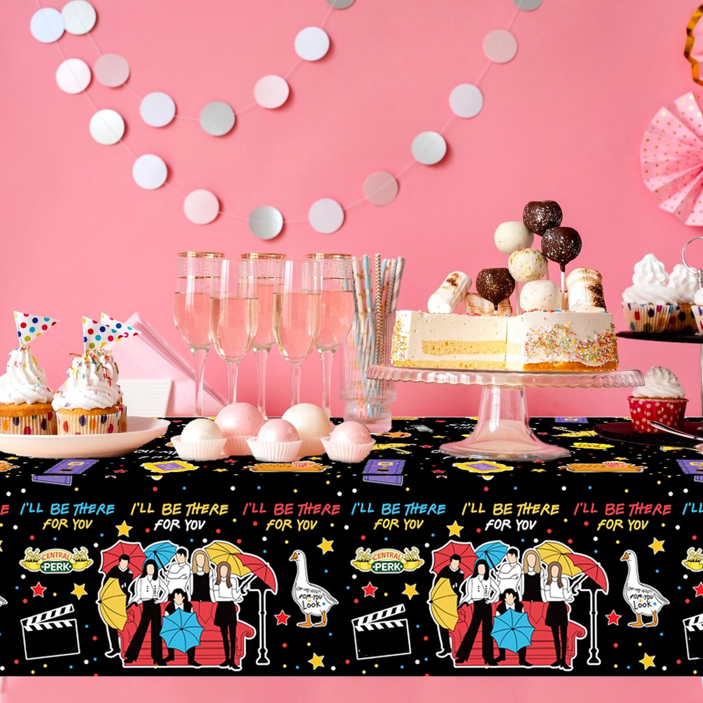 CC HOME 1Pc Party Plastic Tablecloth 54 x 87 Inch Long Table Cover, I'll be There Party Tablecover for Family Bestie Kids Baby Shower Birthday Dinner Picnic Kitchen Event Use