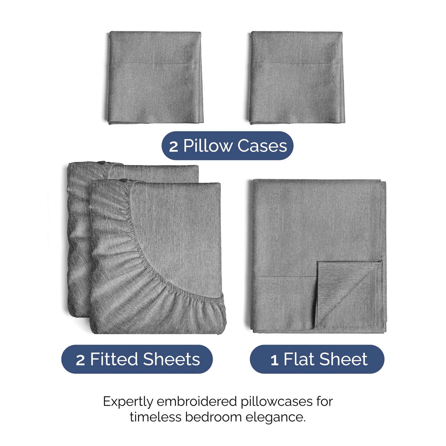Split King Size 5 Piece Sheet Set - Comfy Breathable & Cooling Sheets - Hotel Luxury Bed Sheets for Women & Men - Deep Pockets, Easy-Fit, Soft & Wrinkle Free Sheets - Heathered Grey Oeko-Tex Sheets