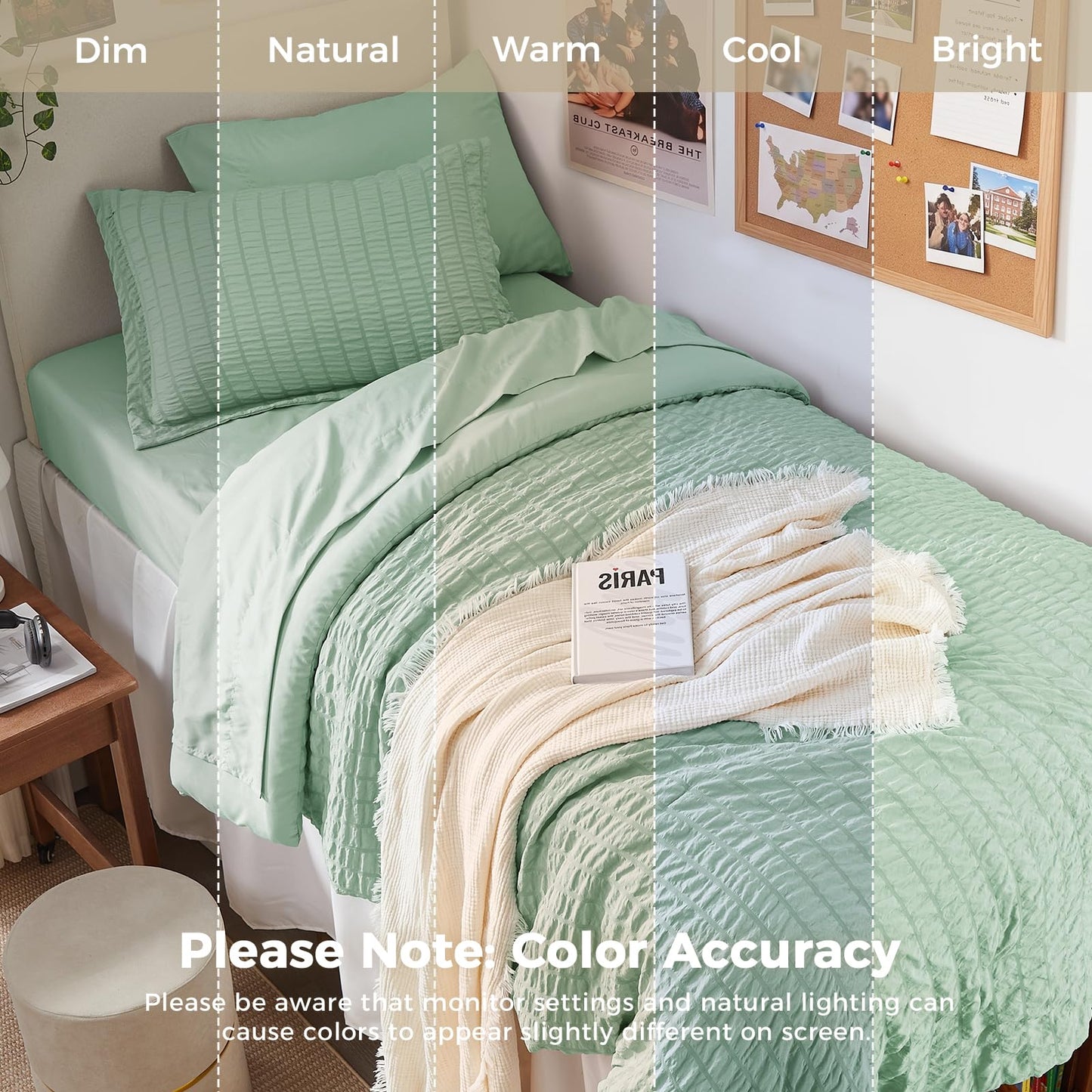 HYMOKEGE Sage Green Twin Comforter Set Seersucker 5 Pieces, All Season Luxury Bed in a Bag for Bedroom, Bedding Set with Comforters, Sheets, Pillowcase & Sham