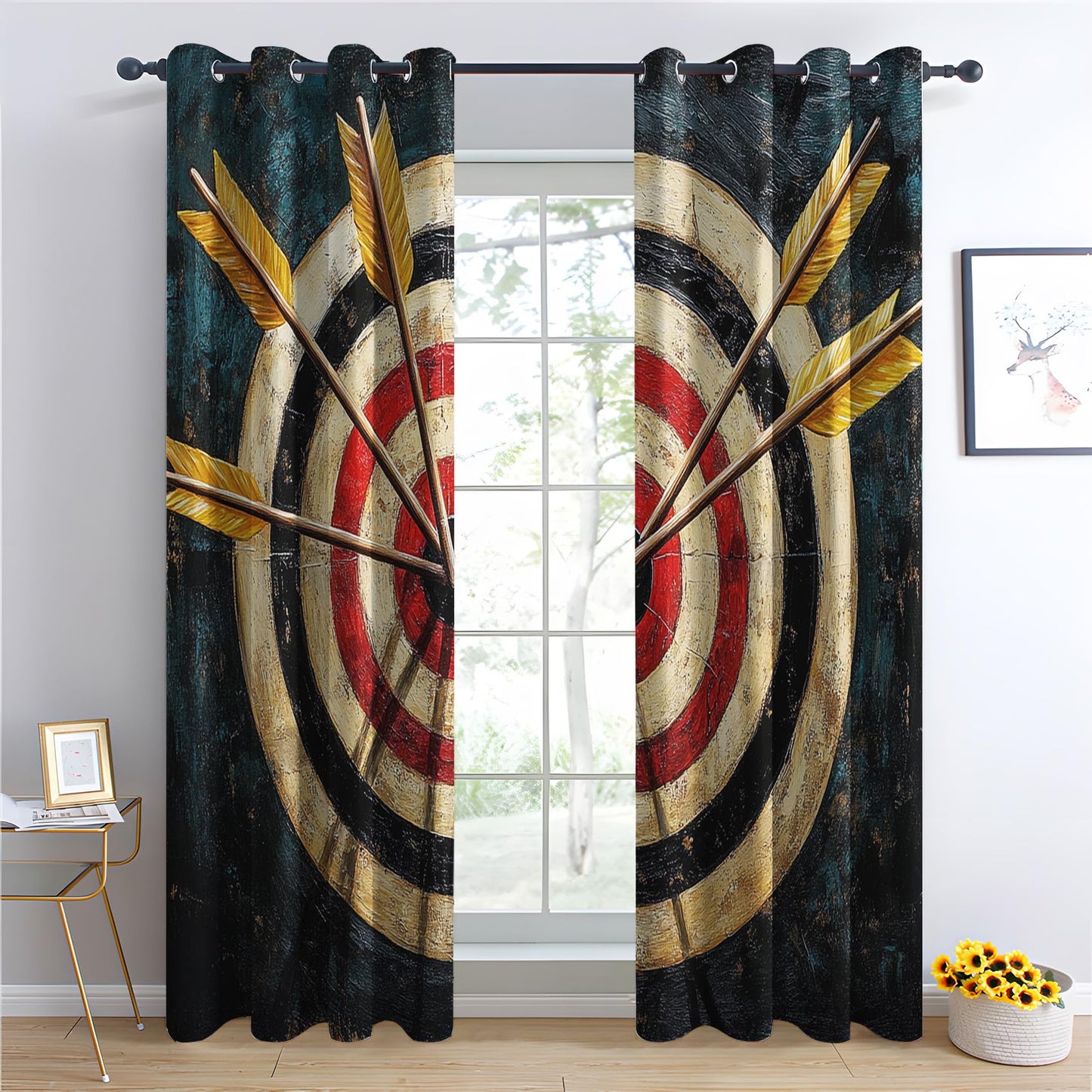 Phtbz Archery Curtains 45 Inch Length 2 Panels Set, Bullseye Target Patterned Blackout Curtains for Bedroom, Living Room Decor, Room Darkening Thermal Insulated Grommet Drapes