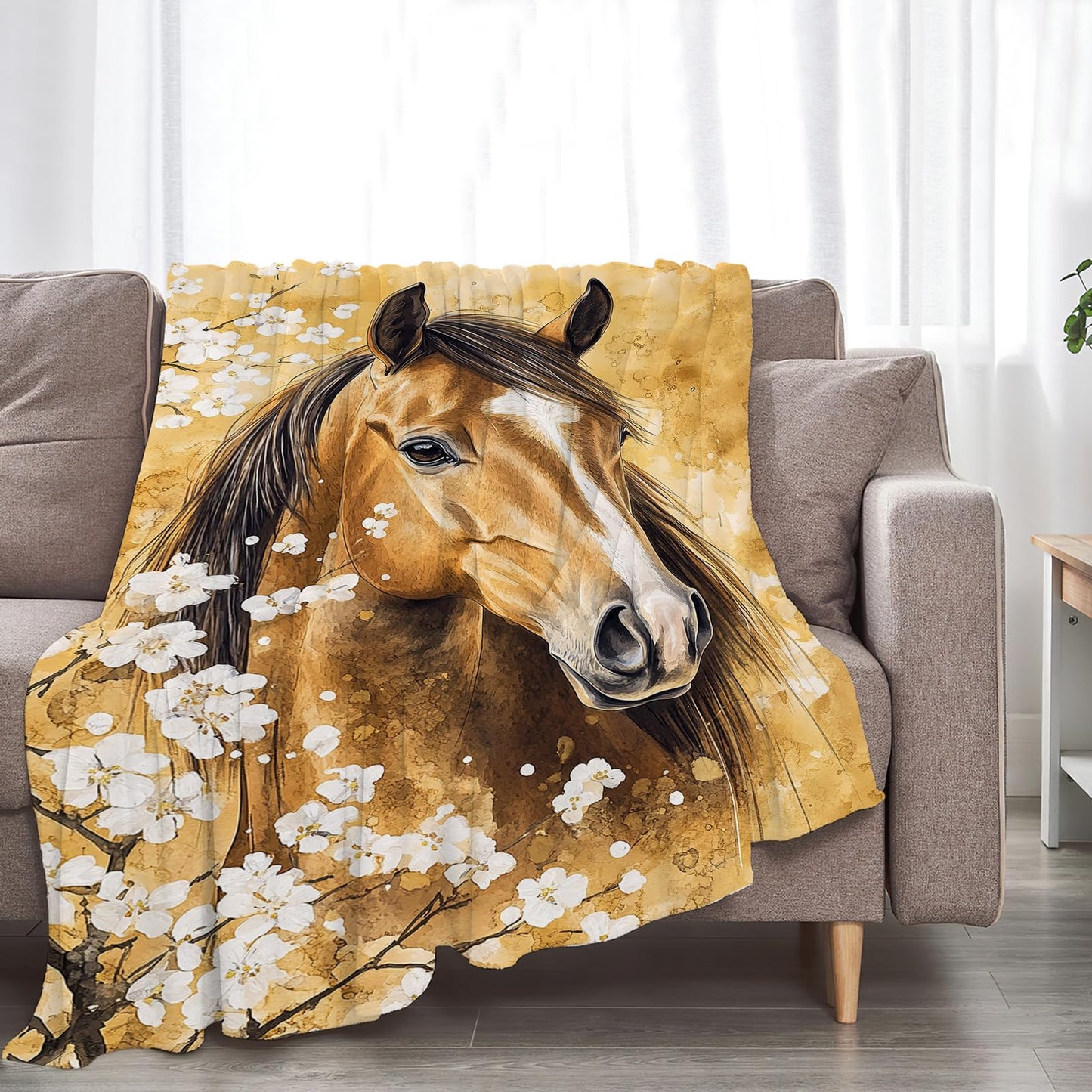Baegopa Horse Blanket Gifts for Girls Horse Stuff Throw Blanket Cozy Plush Fleece Flannel Animal Flower Blankets for Lovers Decor Boys Women Men 50"X40"