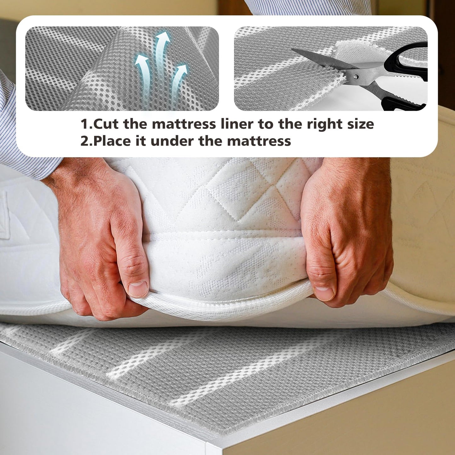 UCandy Underlay Under Mattress Pad with Breathable Meshfiber, 83" x 59" Cuttable Under Mattress Ventilation Air-Flow Mattress Underlay 3D mesh Ventsfor RV, Camper & Boat