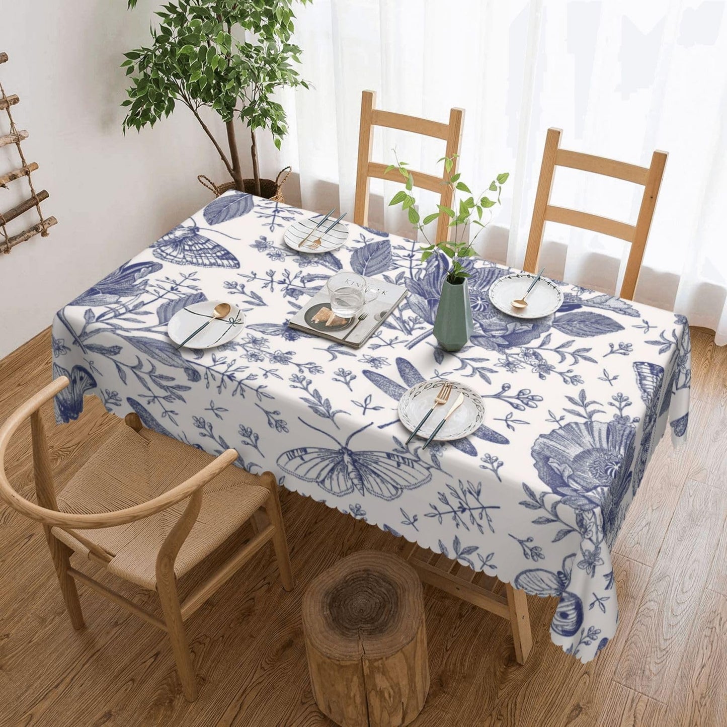 XIOURERY Flowers Butterflies Table Cloths Decorative for Dining Room, Dragonfly Washable Tablecloth for Home, Restaurant, Outdoor Party Table Cover 54x72 Inch