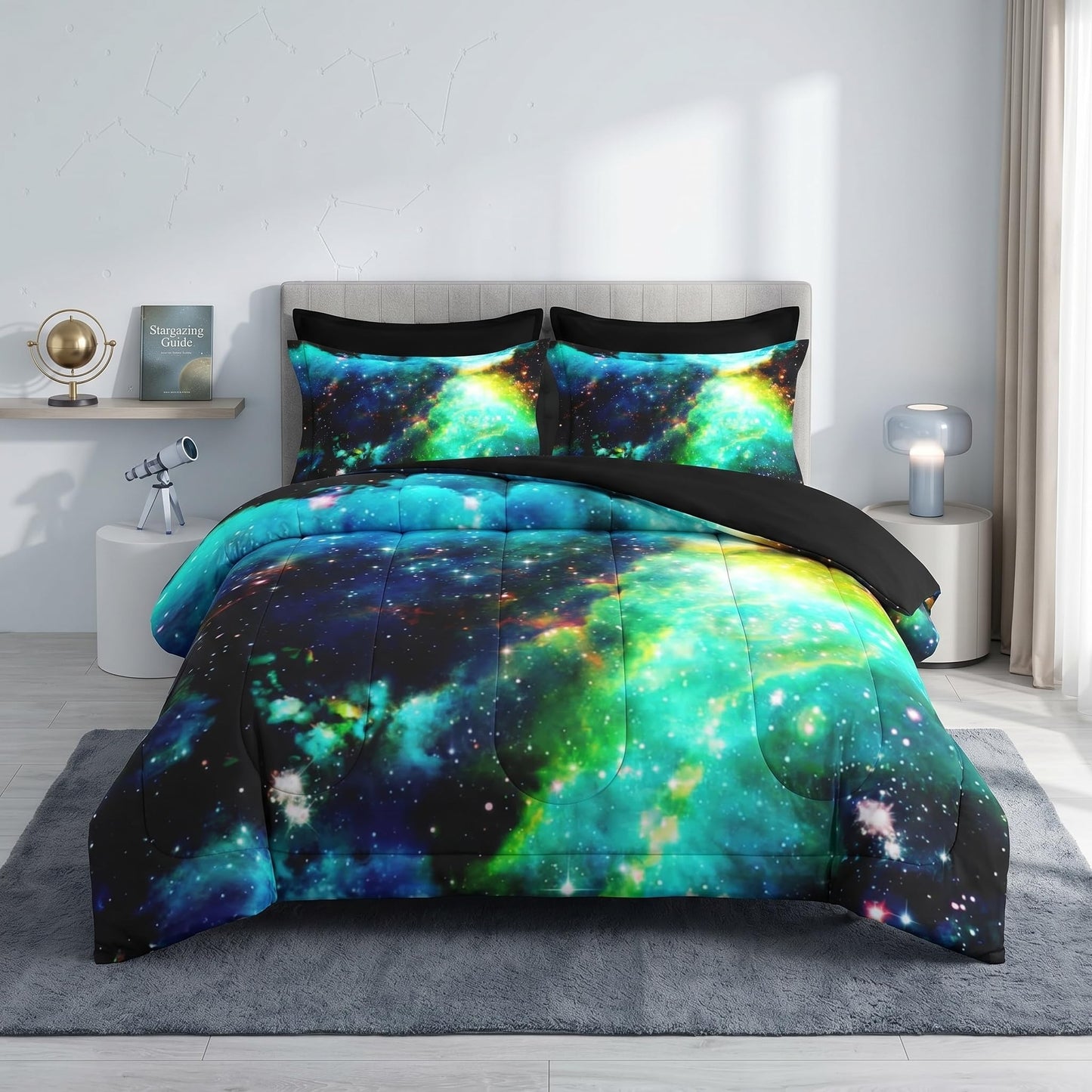Pamnest Comforter Set Full Size, Outer Space Star Bedding for Kids and Adults, Galaxy Planets Bed Sheet Sets with Fitted Sheet 2 Pillowcases & 2 Shams for Bedroom Bed Decor