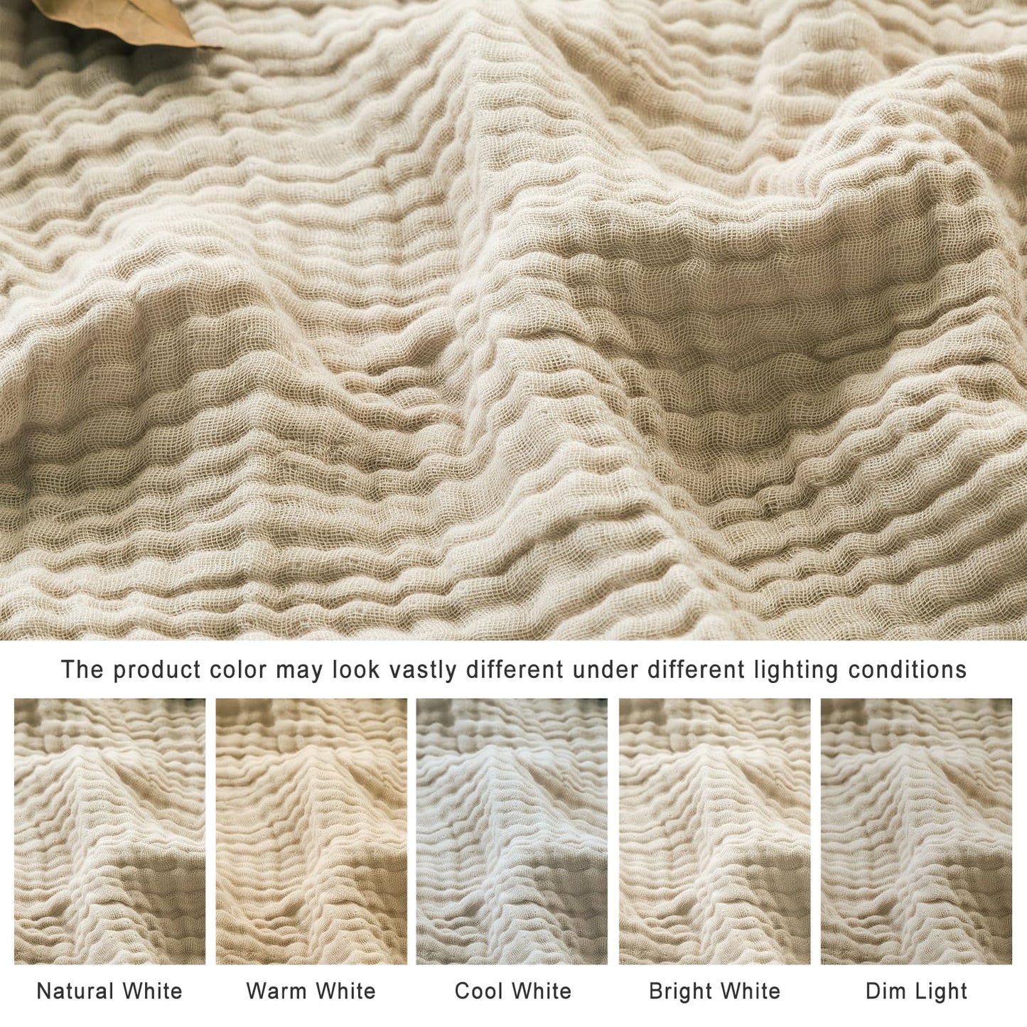 EMME Cotton Throw Blanket for Couch Soft Muslin Blankets 50"x60" Lightweight Breathable Blanket Beige All Season Gauze Blanket