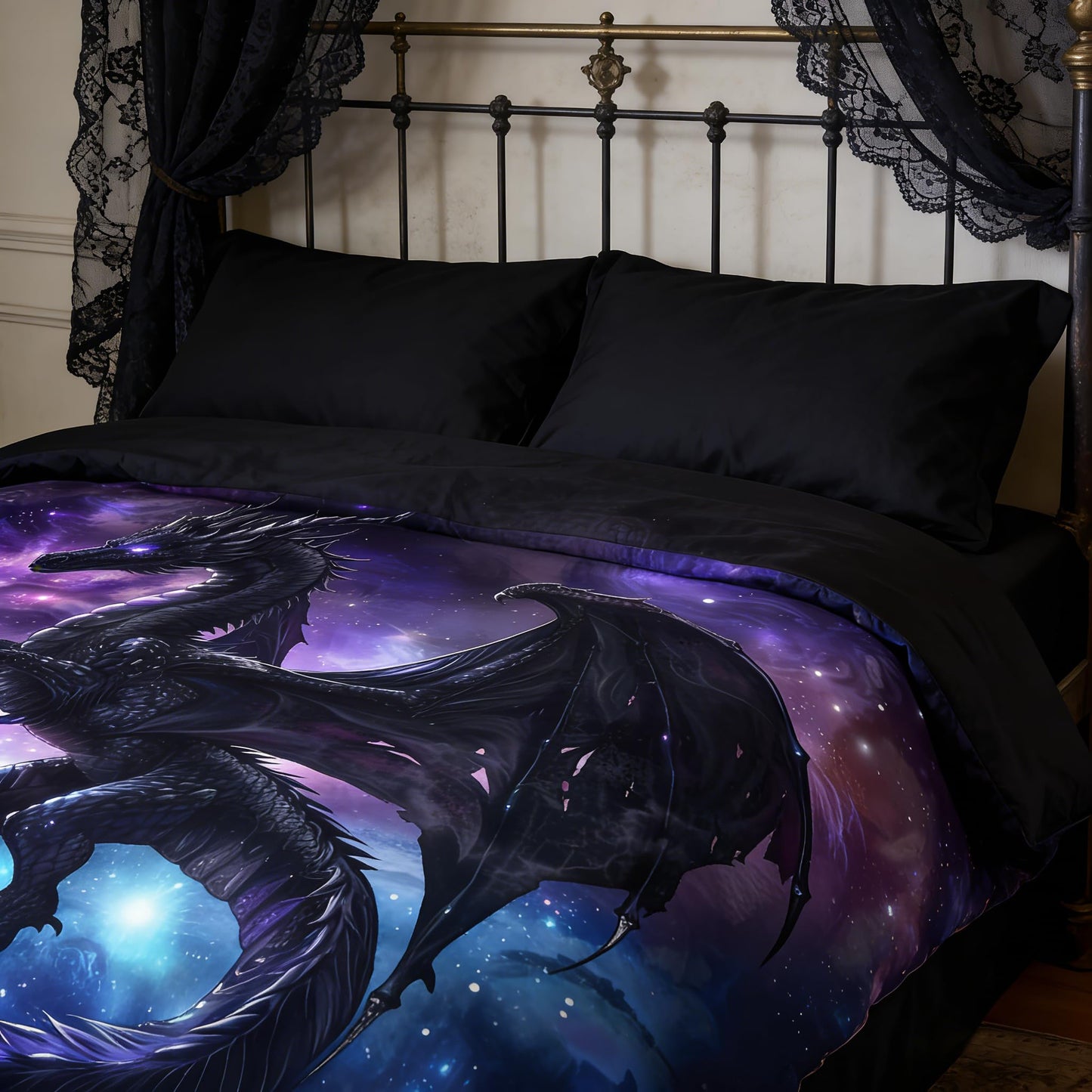 CCoutueChen Fantasy Dragon Bedding Set Purple Blue Nebula Comforter Set Queen Size Mysterious Outer Space Bedding Set for Kids Boys Girls Teens Room Decor Safari Wildlife Animals Quilt Set