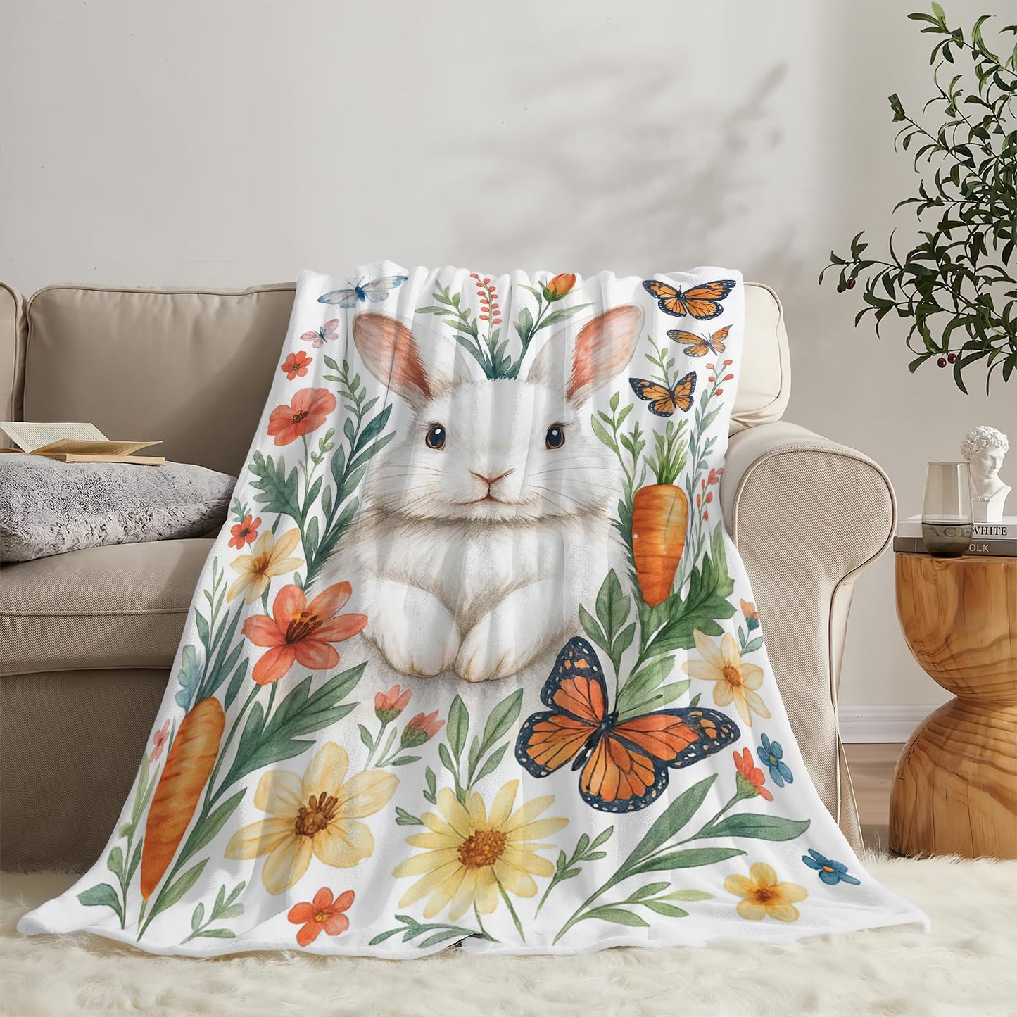 Rabbit Blanket Cute Bunny Throw Blanket Soft Warm Cozy Fleece Fuzzy Plush Rabbit Flannel Blankets Gifts for Girls Women Boys Kids Adults 40"X50"