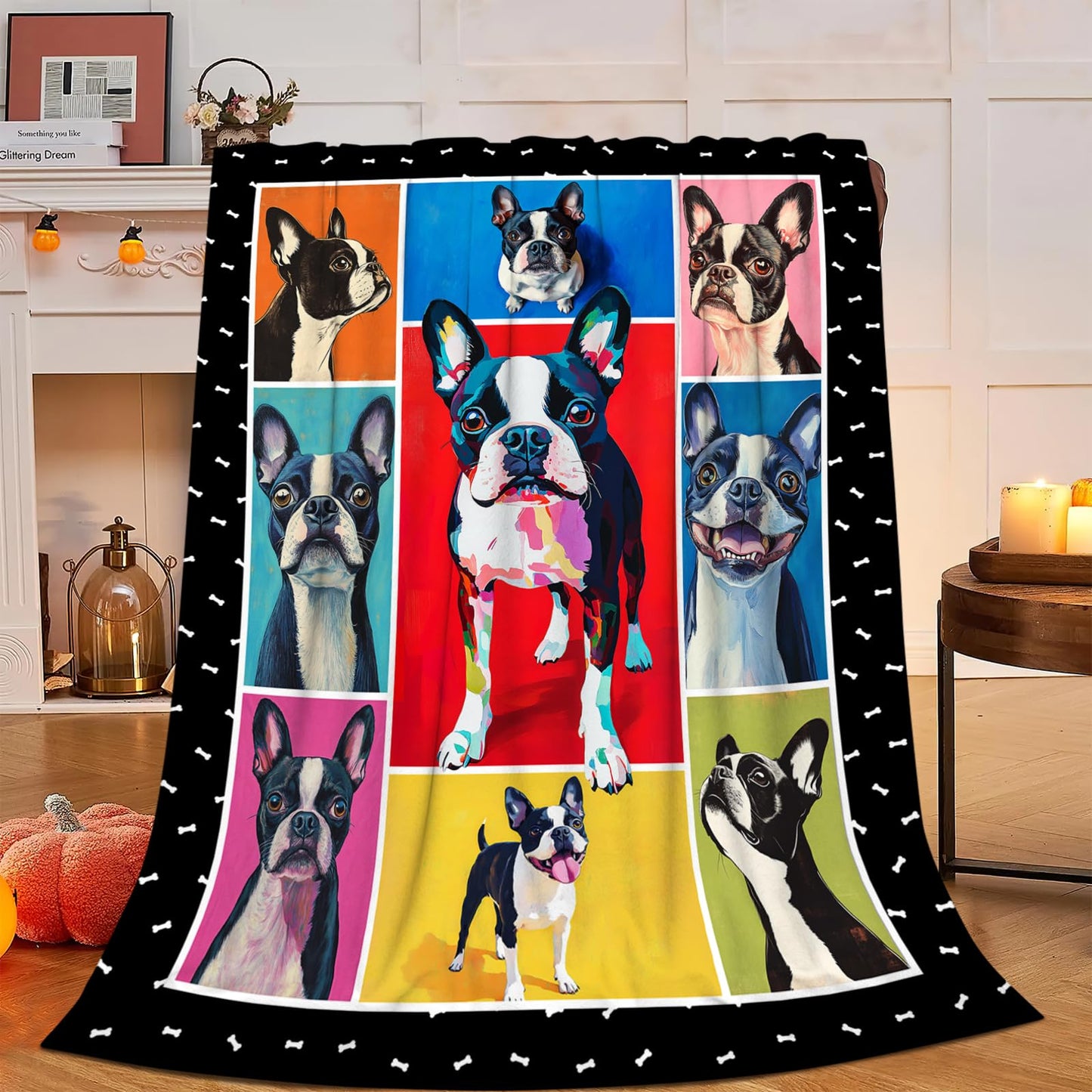 Boston Terrier Blanket, Dog Throw Blanket, Boston Terrier Gifts, Pet Dog Stuff Fleece Flannel Plush for Women Men Boys Girls Lover Adults Soft Bedding for Sofa Bed Office Home Decor 50"X40"