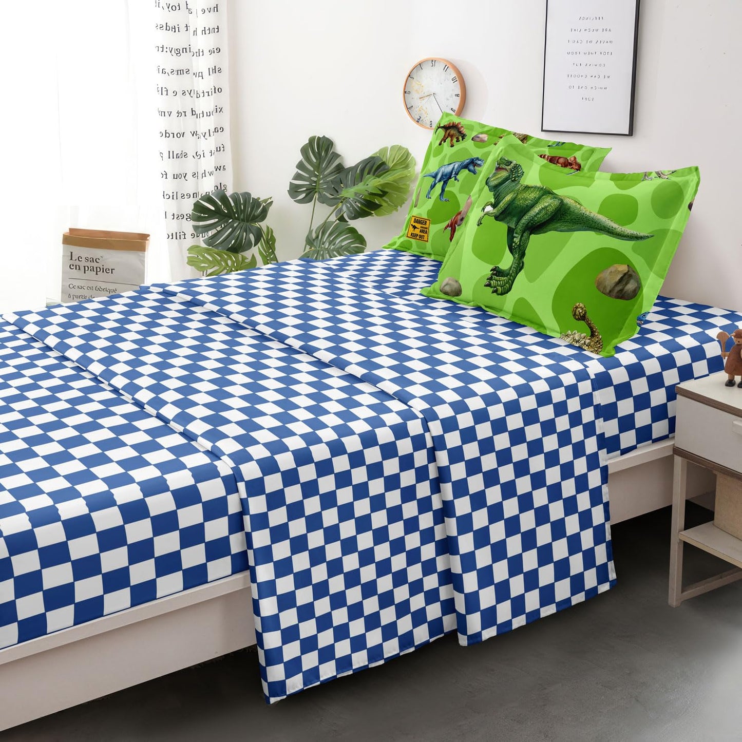 Leaflin Kids Dino Bedding Comforter Set Twin Size, 5 Pieces Bed in a Bag