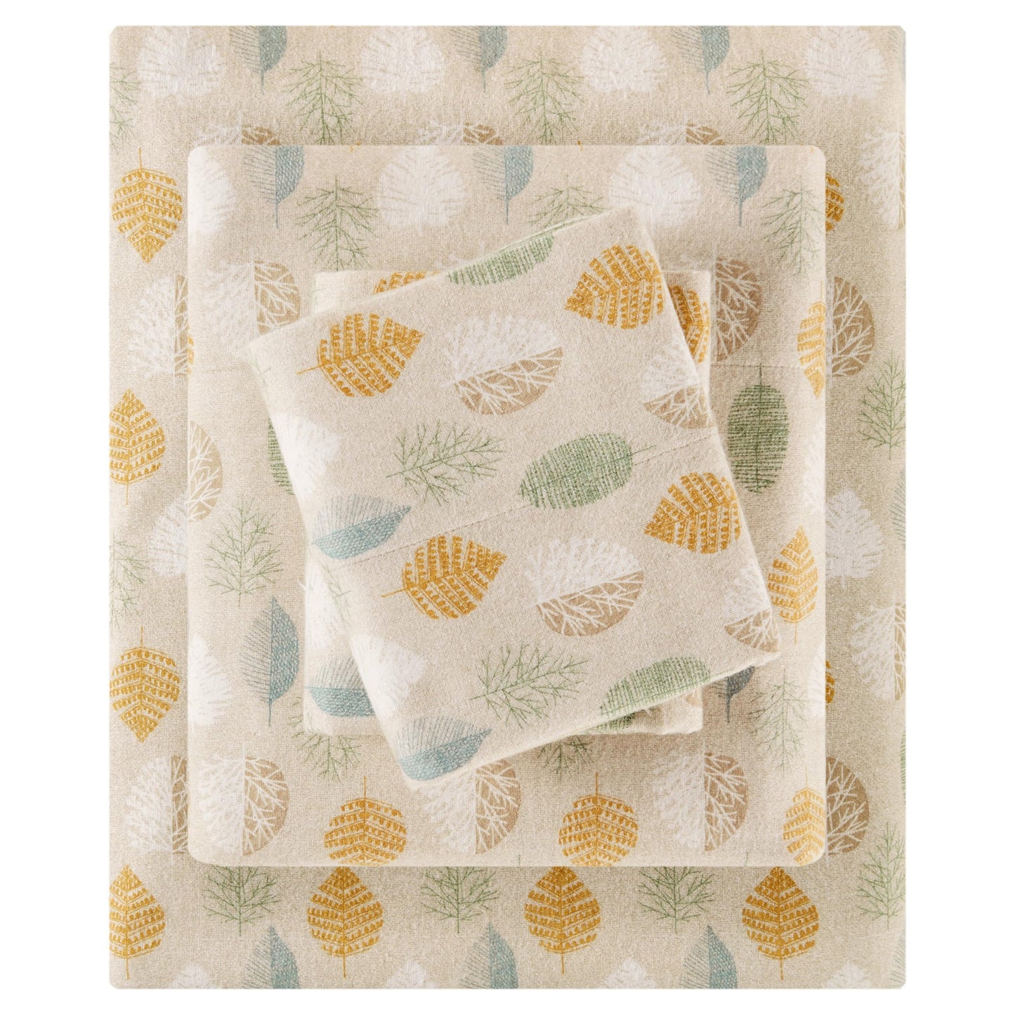 True North by Sleep Philosophy Cozy Flannel Warm 100% Cotton Sheet - Novelty Print Animals Stars Cute Ultra Soft Cold Weather Bedding Set, Twin XL, Multi Leaves 3 Piece