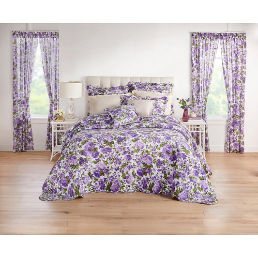 BrylaneHome Bedding Lightweight All Season Florence Quilted Oversized 100% Cotton Ultra Supreme Softness Bedspread - Twin, Plum Floral