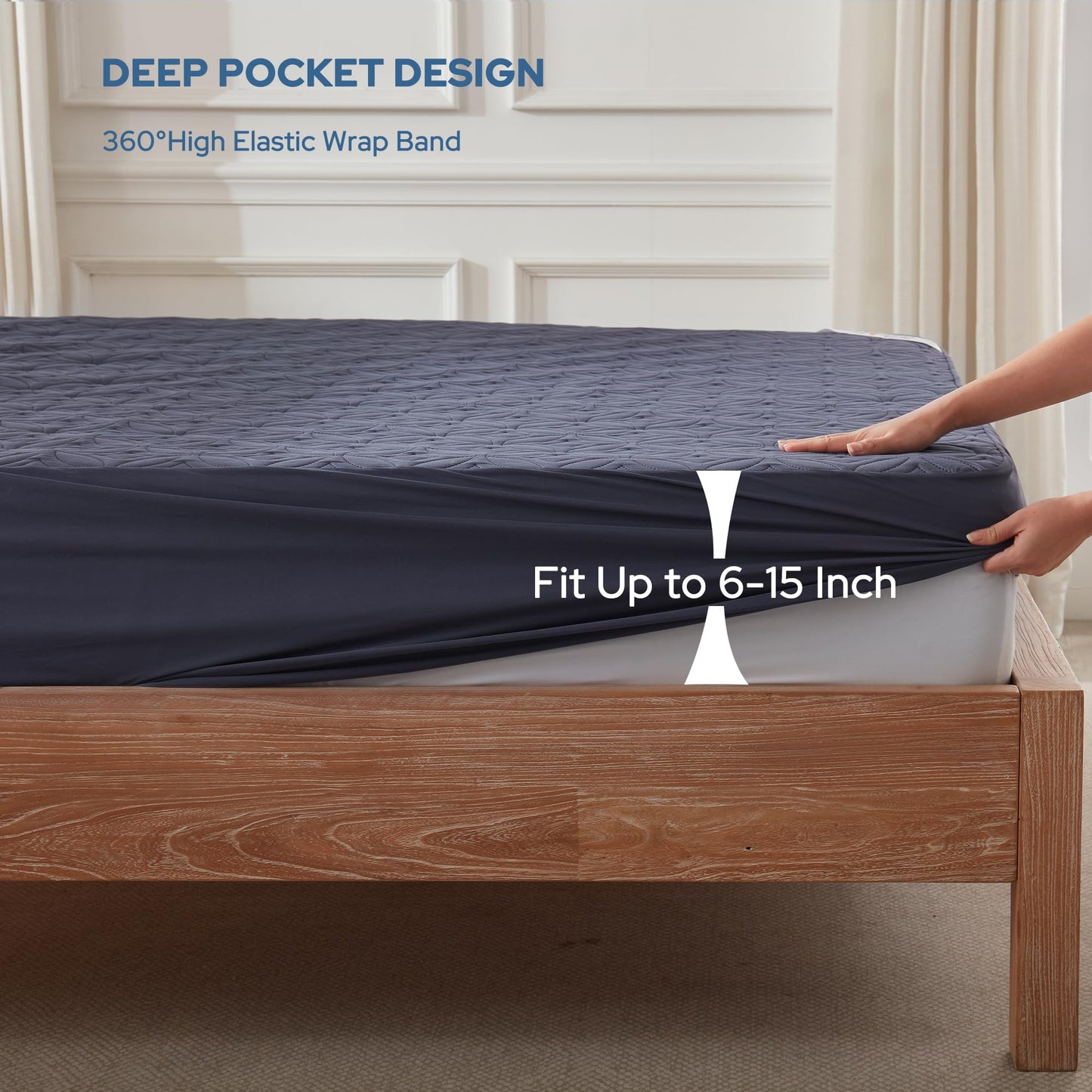 BEDLORE 2 Pack Waterproof Mattress Protector, Full Size Mattress Pad with Deep Pocket 6"-15" Depth, Soft Breathable Bed Mattress Cover for Bedroom, College Dorm (Navy Blue)