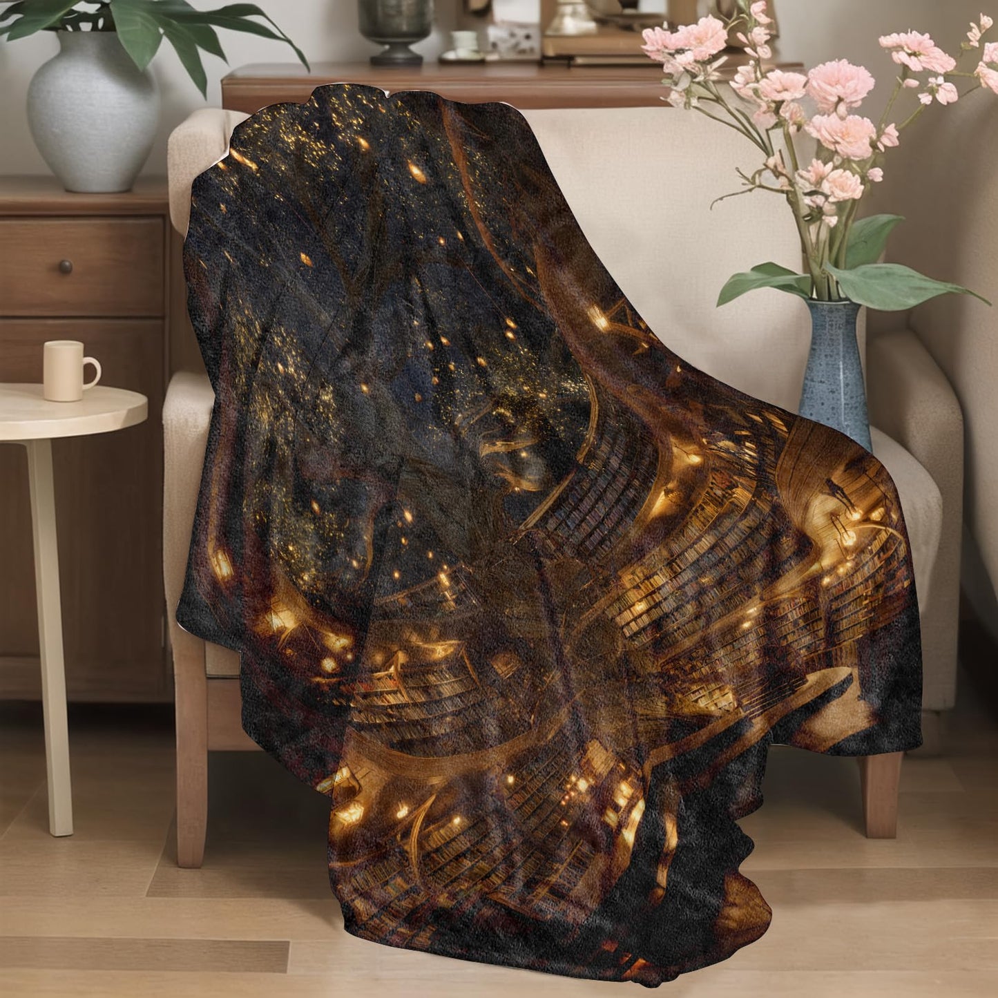 YCUFN Library Tree Flannel Blanket 50"x60" Magical Bookshelf Staircase Lightweight Throw Blankets Birthday for Fantasy Lovers Reading Nook Office Bedroom Sofa Fantasy Home Decorate
