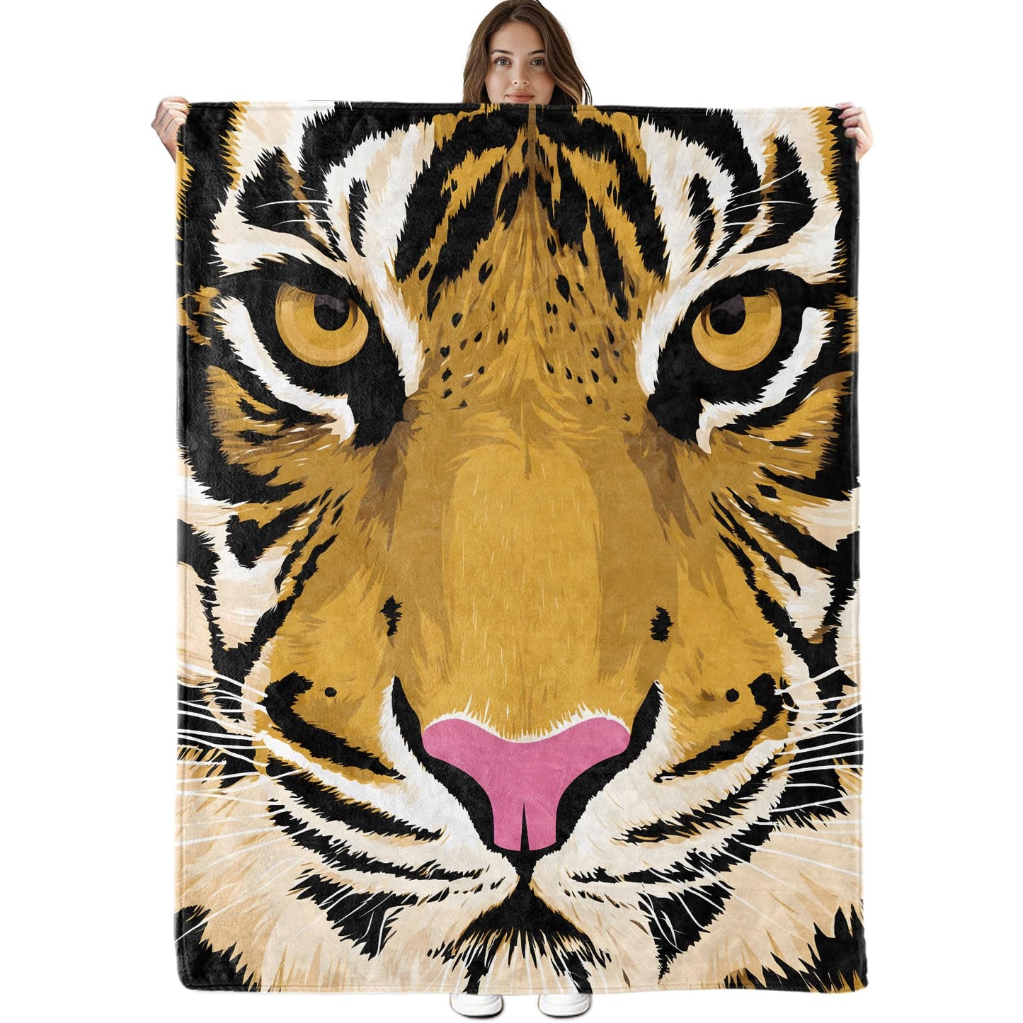 Tiger Face Blanket, Lightweight Cozy Bold Close-Up Wildlife Throw Blanket Gifts for Women Men Kids, 50×60 Inch Soft Warm Flannel Throws for Bed Decor Travel Couch