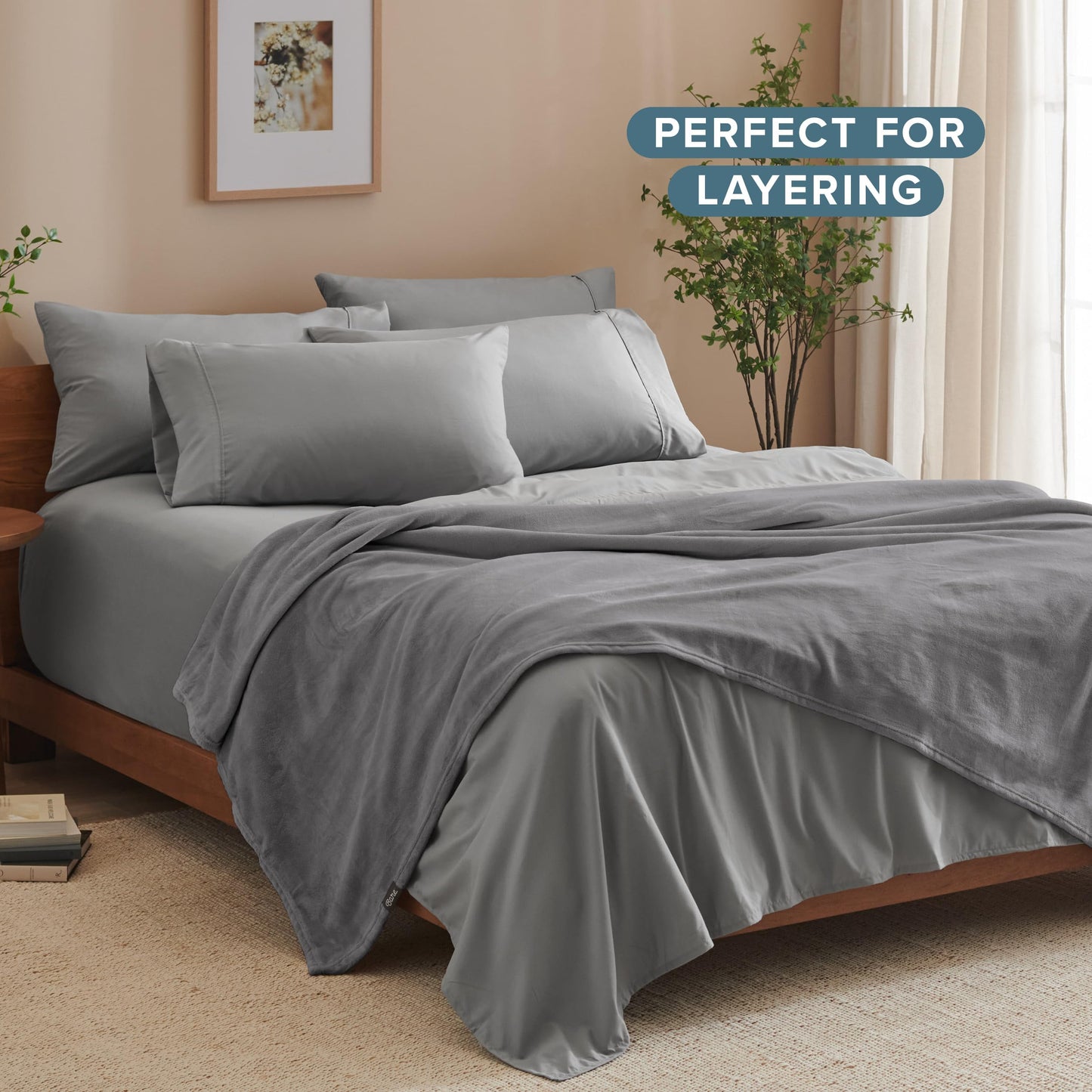 Bare Home Fleece Blanket - Full/Queen - Ultra-Soft Lightweight for Bed, Sofa, and Couch - Luxury Microplush - Cozy Warm Blanket (Full/Queen, Grey)