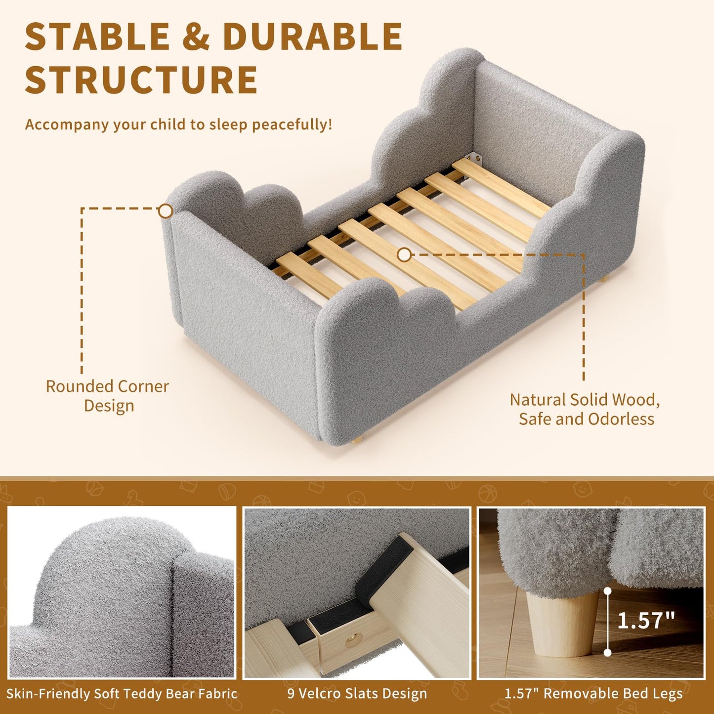 NAIZEA Toddler Bed - Toddler Floor Bed, Kid Bed Frame, Standard Crib Size Kids Beds Up to 3 Years Girls and Boys, Montessori Floor Beds(No Mattress)
