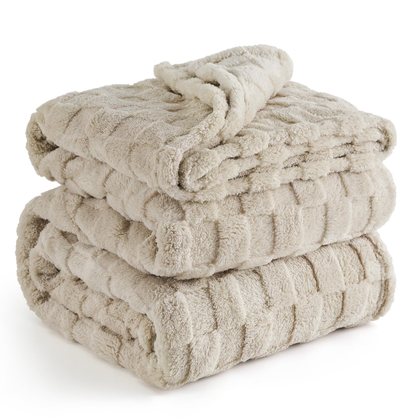 Bedsure White Fleece Throw Blanket for Couch Light Brown Fleece Blanket for Couch