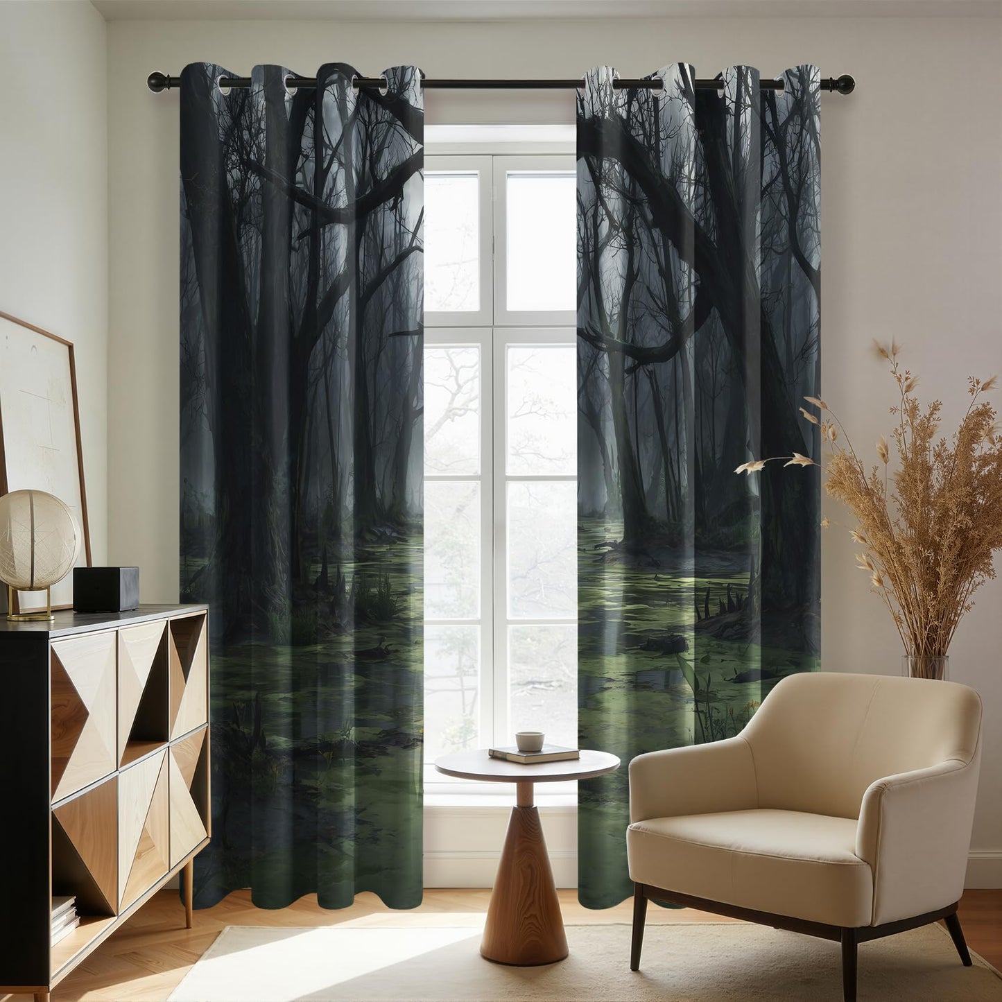 Solvivae Forest Curtains 63 Inch Length, Tree Jungle Gothic Nature Landscape Blackout Curtains for Bedroom Living Room, Room Darkening Thermal Insulated Grommet Drapes, Patterned Window Treatments