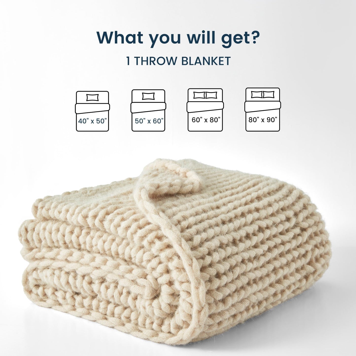 SLEEP ZONE Throw Blanket for Couch - Chunky Knit Hollow Blanket, Throw Blankets for Bed, Handmade Long Plush Cat Yarn, Soft Fluffy Knit Blankets Home Decor (Beige, 40x50in)
