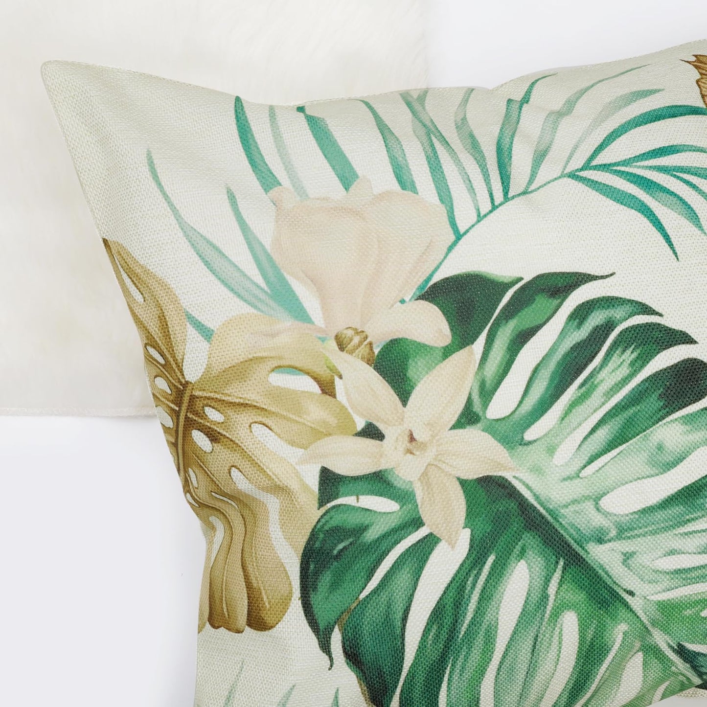 Bonhause Tropical Leaves Throw Pillow Covers 18 x 18 Inch Green Brown Leaf Decorative Pillow Cases Polyester Linen Outdoor Cushion Covers for Sofa Bed Home Decor Set of 4