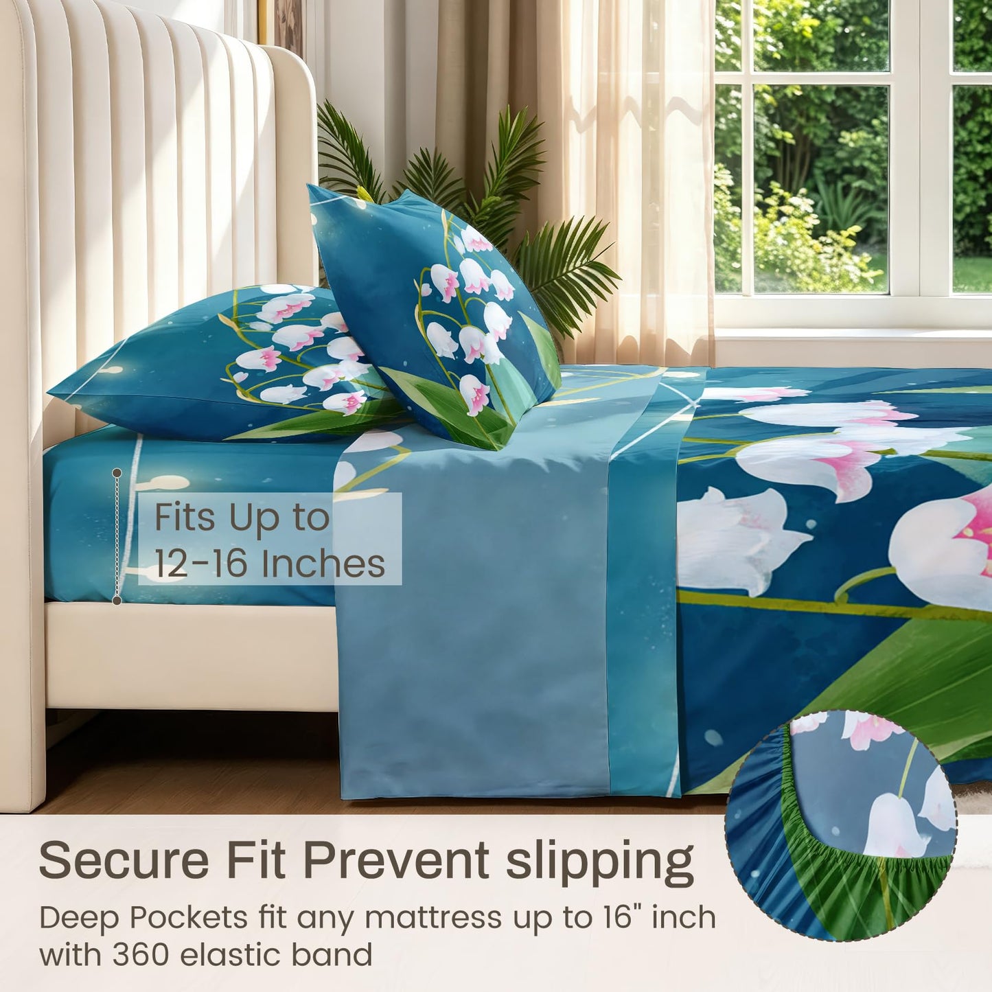 Lily of The Valley‌ King Sheet Set Flower Flat Fitted Sheet Sets