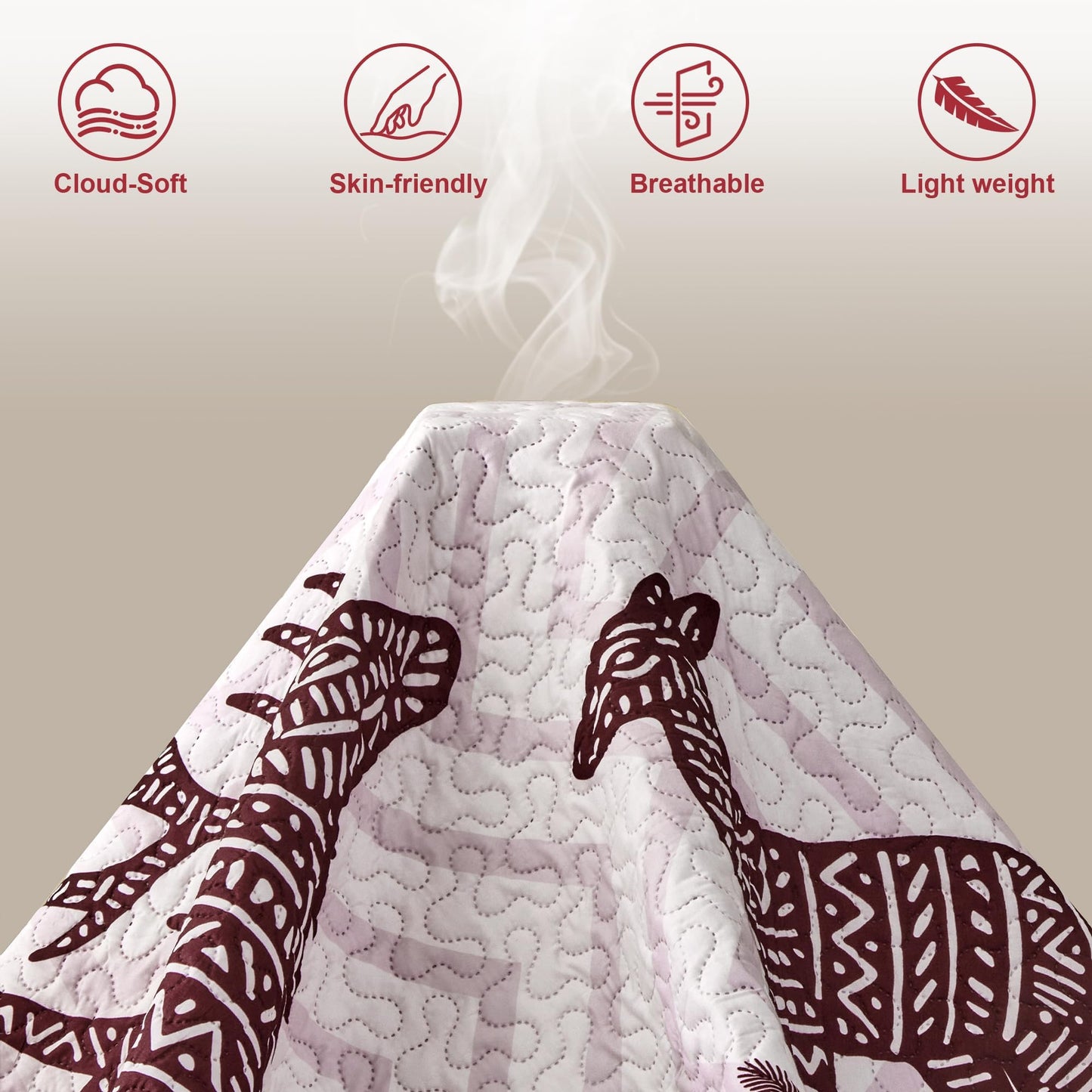 3 Piece Cabin Full/Queen Quilt Sets Christmas Rustic Reversible Microfiber Soft Lightweight Farmhouse Bedspread Comforter with 2 Shams Patchwork Country Lodge Bedding for All Season, 90''x96'', Red