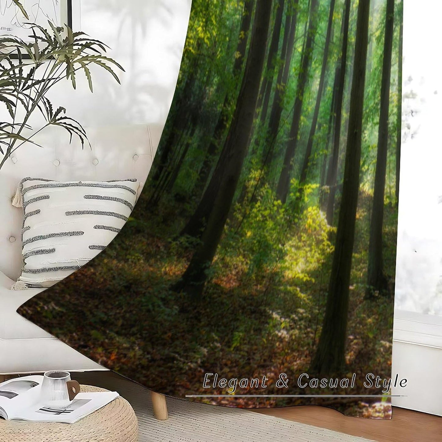 poiitei Forest Curtains Green Trees Plant Woodland Landscape Drapes Decorative for Bedroom Living Room Kitchen 2 Panels W21xL45 Inch