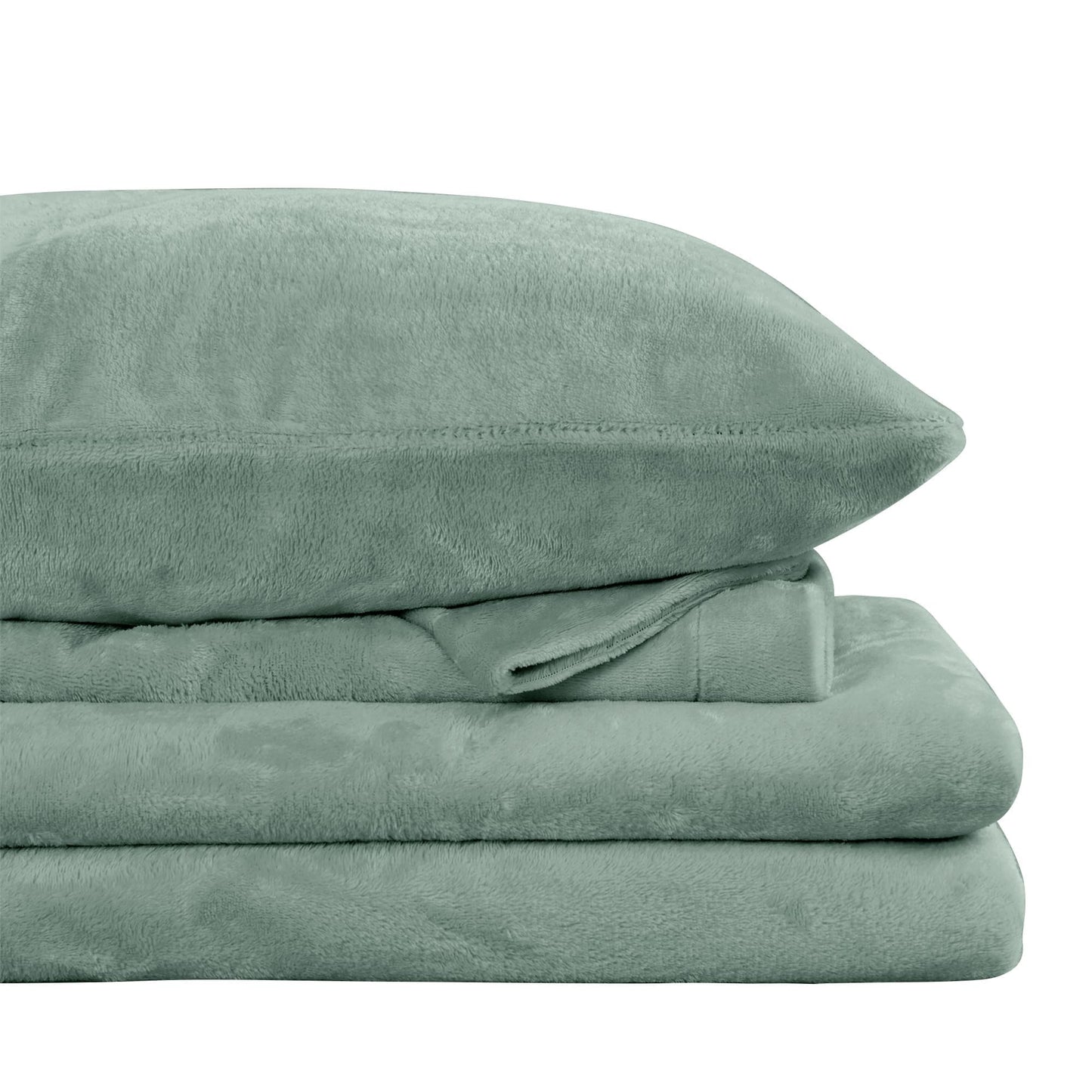 Viviland Plush Micro Polar Fleece Full Bed Sheet Set, Cozy Flannel-Like Velvet/Velour Fitted Sheets with 15" Deep Pocket, Fuzzy Warm Winter Double Sheets & Pillowcase Set, Sage Green