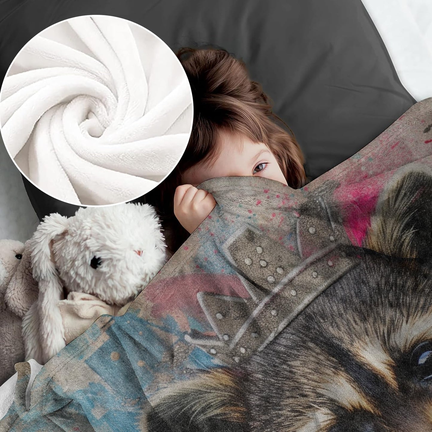 cromcu Raccoon Blanket for Kids and Adults, Adorable Graffiti Wildlife Soft Lightweight Throw for Sofa, Bed, Traveling, Camping Animal Decor Gifts, Single-Sided Printing, 50x60 Inches