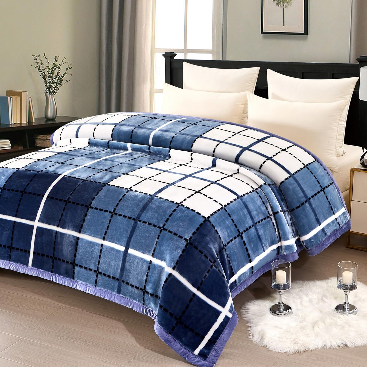 9 lbs Heavy Korean Mink Blanke 77 x 90 inch/Grey Mink Blanket for Full/Queen Size Bed,Silky Soft and Warm,2 Ply Reversible Raschel Bed Blanket,Camel,200X230cm 9Lb/4kg.