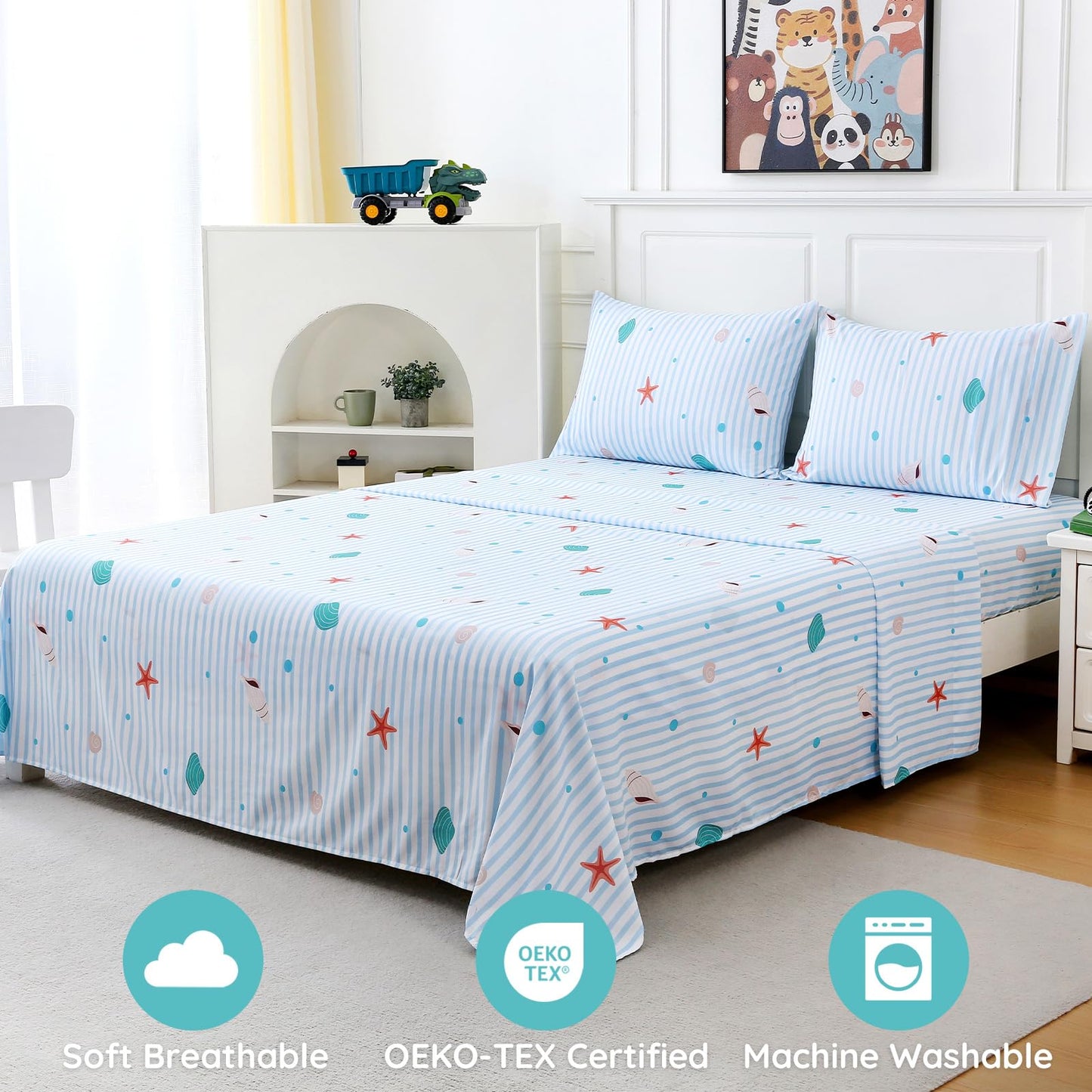 MCO 3Pieces Striped Sheets Set, Breathable Twin Sheet Set with 16" Deep Pocket,Modern & Luxury, Brushed Microfiber Bedding Set(Twin, Shell)