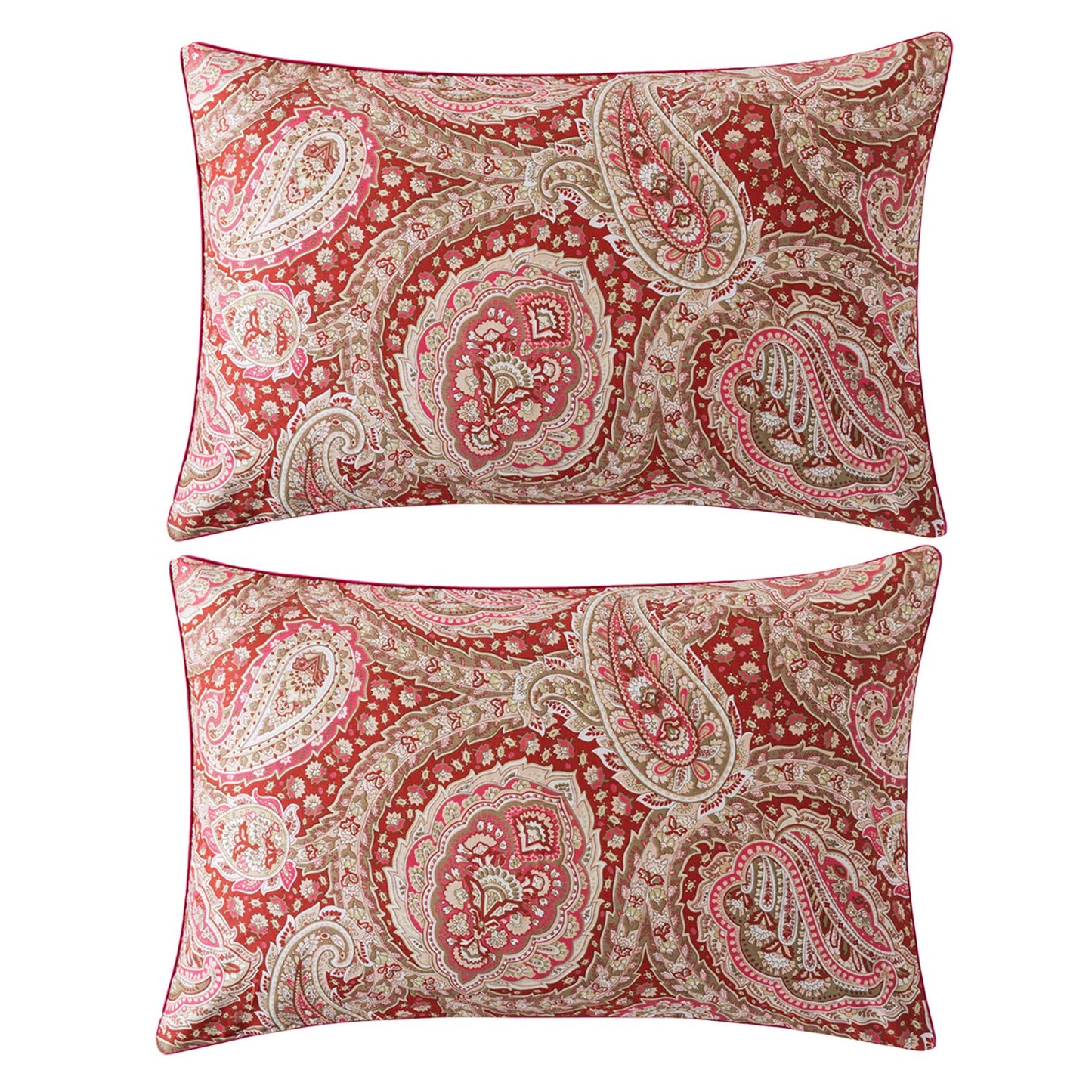 FADFAY Luxury Paisley Sheets Set King Classy Red and Gold Floral Farmhouse Bedding Elegent Red Paisley Bedding Set 100% Cotton Super Soft Hypoallergenic Deep Pocket Fitted Sheet 4-Pieces, King Size