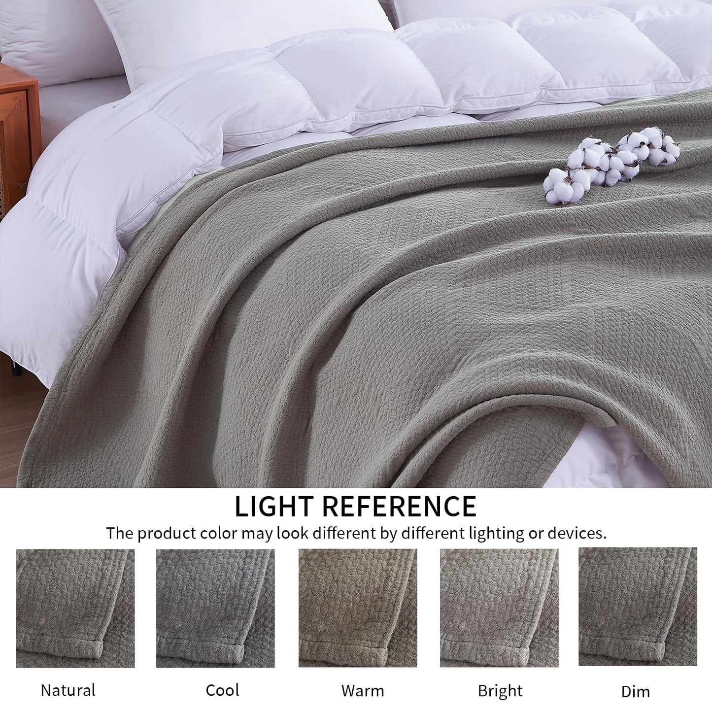 Premium 100% Cotton Blanket – All-Season Soft Breathable Bed Blanket for Throw Size – Lightweight Stylish Textured Throw for Bed– Giftable Cozy Bedding