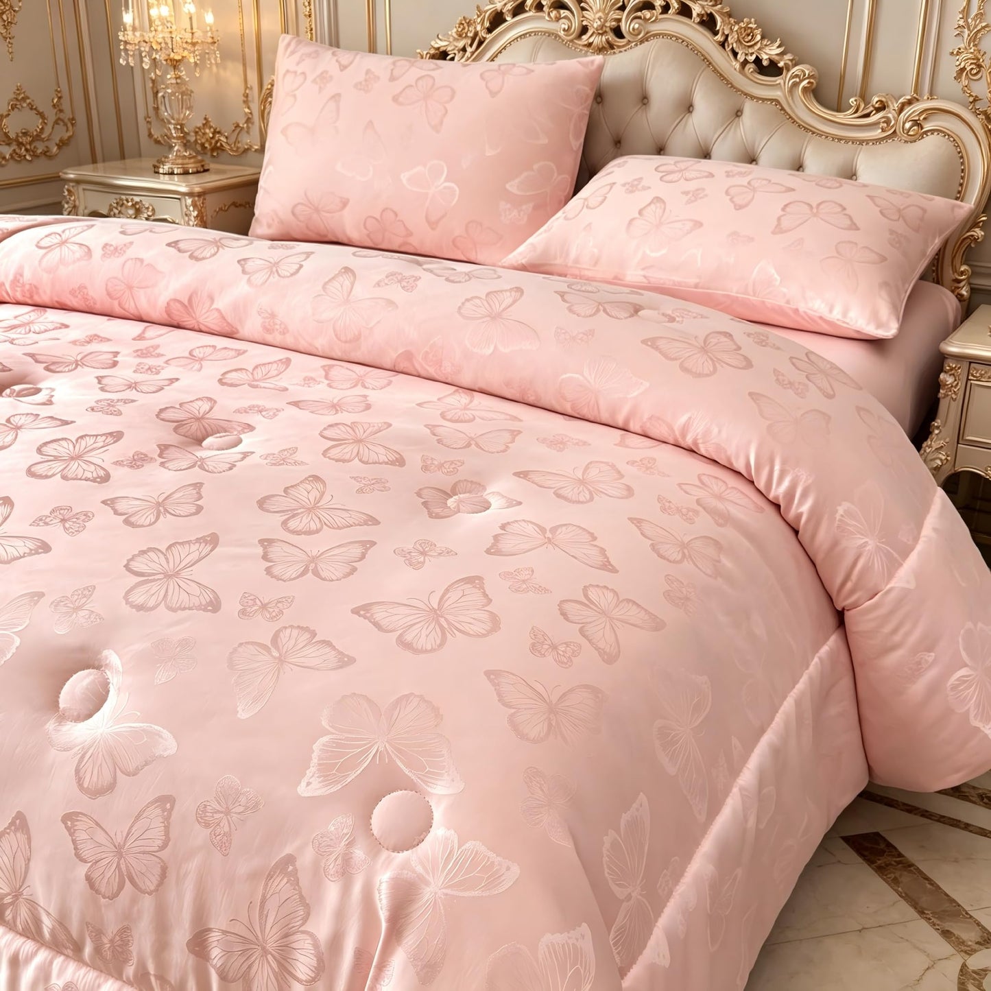 Tailor Shop Twin Pink Comforter Set for Girls 5 Pieces Satin Silky Embroidery Butterfly Comforter Pink Bedding Twin Girls Bedding