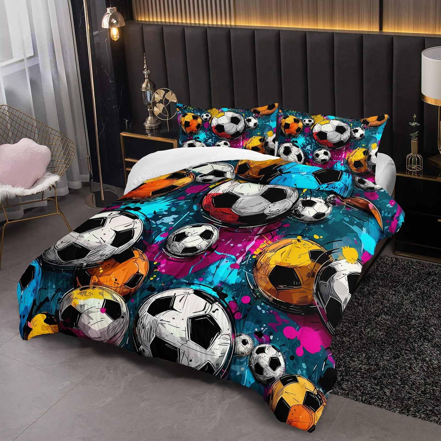 lneffble Soccer Comforter Twin Size,Sport Kids Comforter Set,3Pcs Bedding Set Printed Comforter with 2 Pillowcases,Down Alternative,Soft and Lightweight,for All Seasons