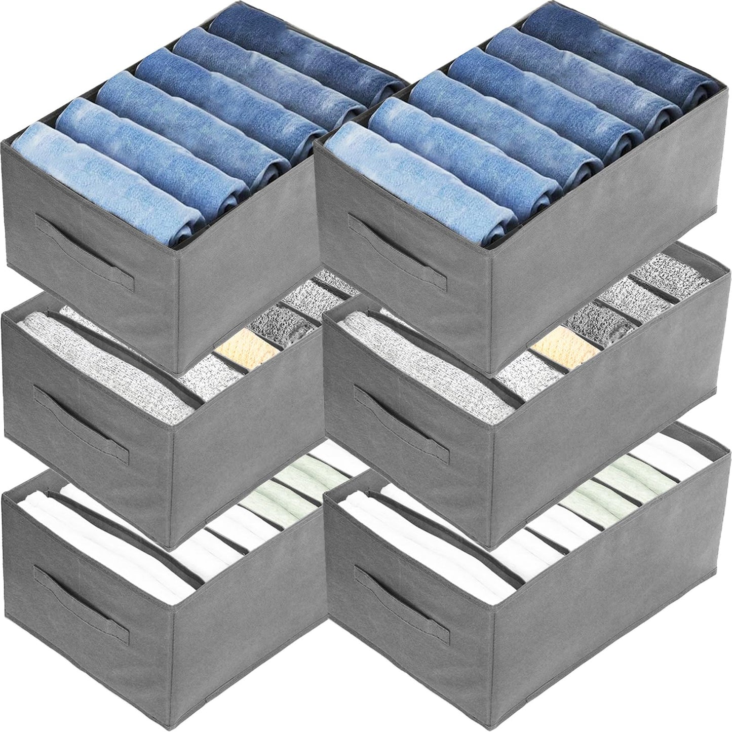 Nicunom 6 Pack Wardrobe Clothes Organizer, 6 Grids Large Clothes Closet Organizer and Storage, Divided Clothing Storage Boxes Bins Closet Drawer Organizer for Jeans T-shirt Pants Sweater