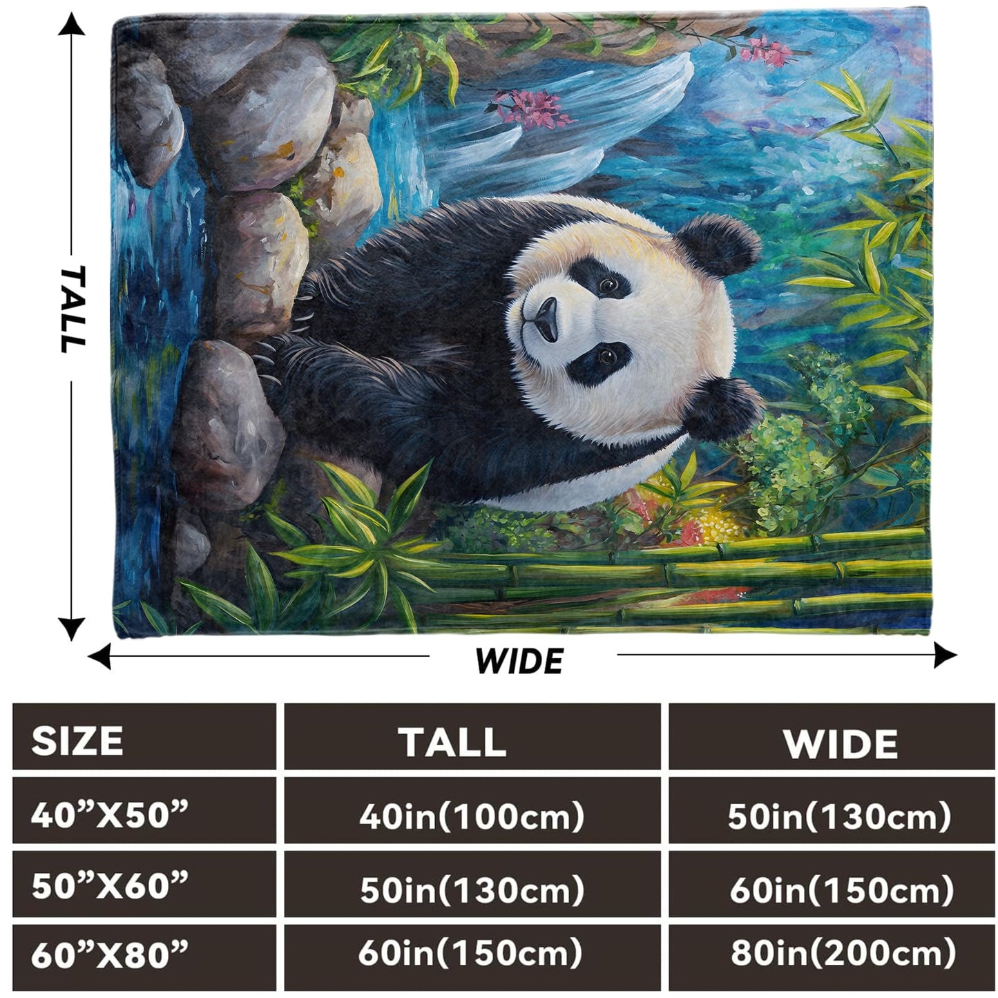 Lugiu Panda Blanket, Lightweight Comfy Waterfall and Forest Botanical Animal Throw for Couch Sofa Bedroom, Soft Cozy Travel Flannel Nature Cute Blankets Gifts for Girls Boys Kids, Home Decor 60×50in