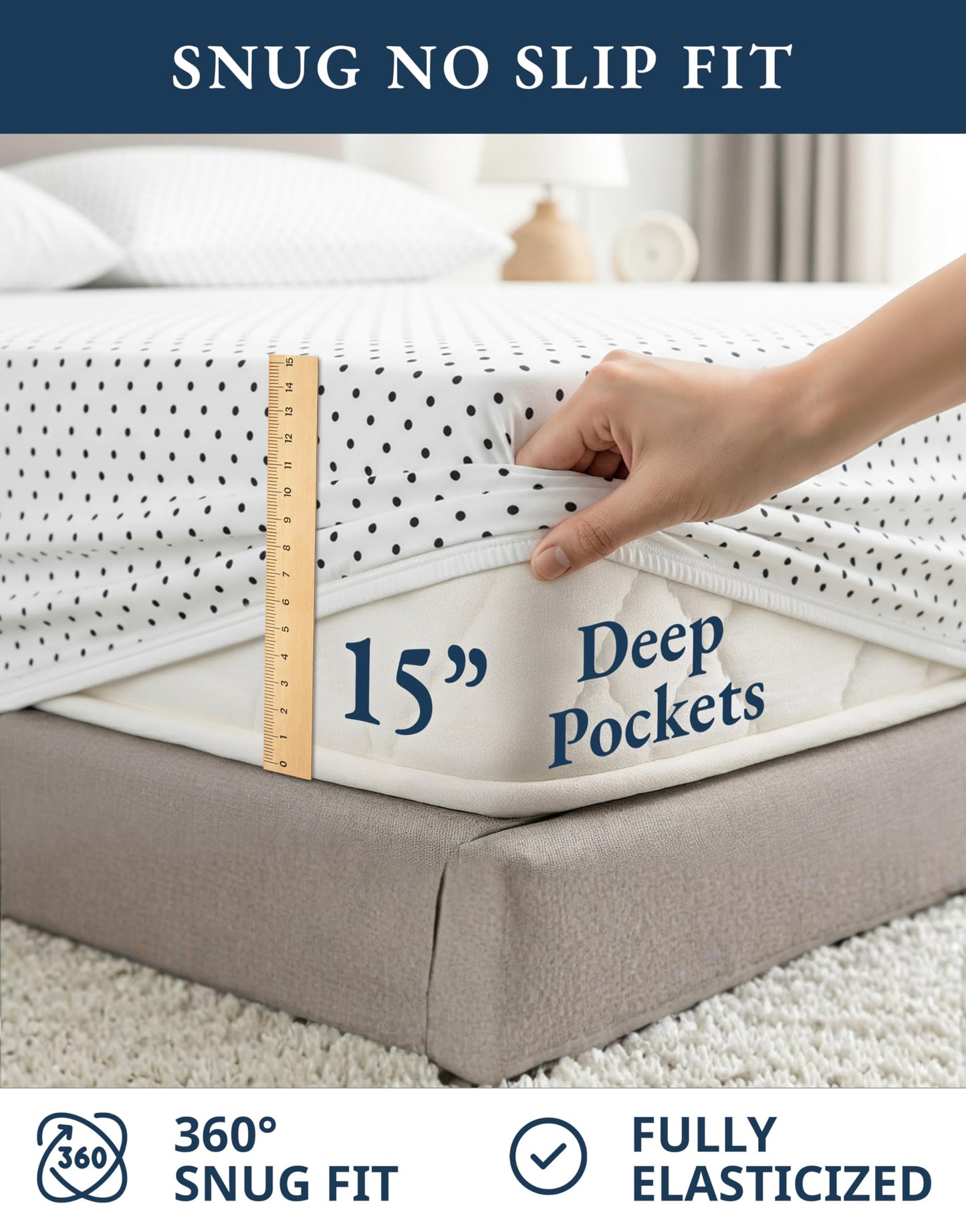 LANE LINEN Queen Size Sheets Deep Pocket 100% Organic Cotton GOTS Certified Percale Weave Deep Pocket 4 Piece Soft Breathable Cooling Lightweight All Season Machine Washable Crisp - Polka Dot-Black