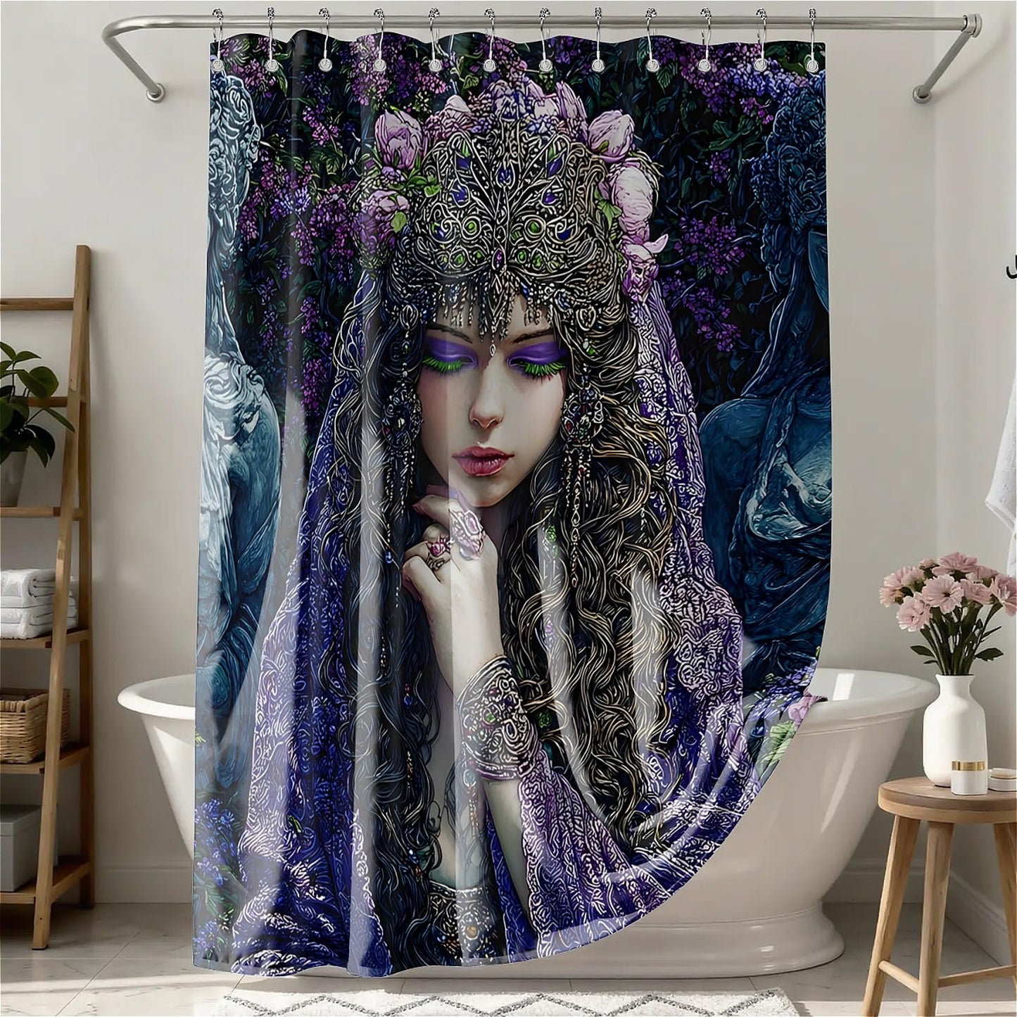 TANGXUNFA Praying Girl Shower Curtain for Bathroom, Water-Resistant Long Shower Curtain Set 72x72 Inch with Metal Grommets and 12 Metal Hooks