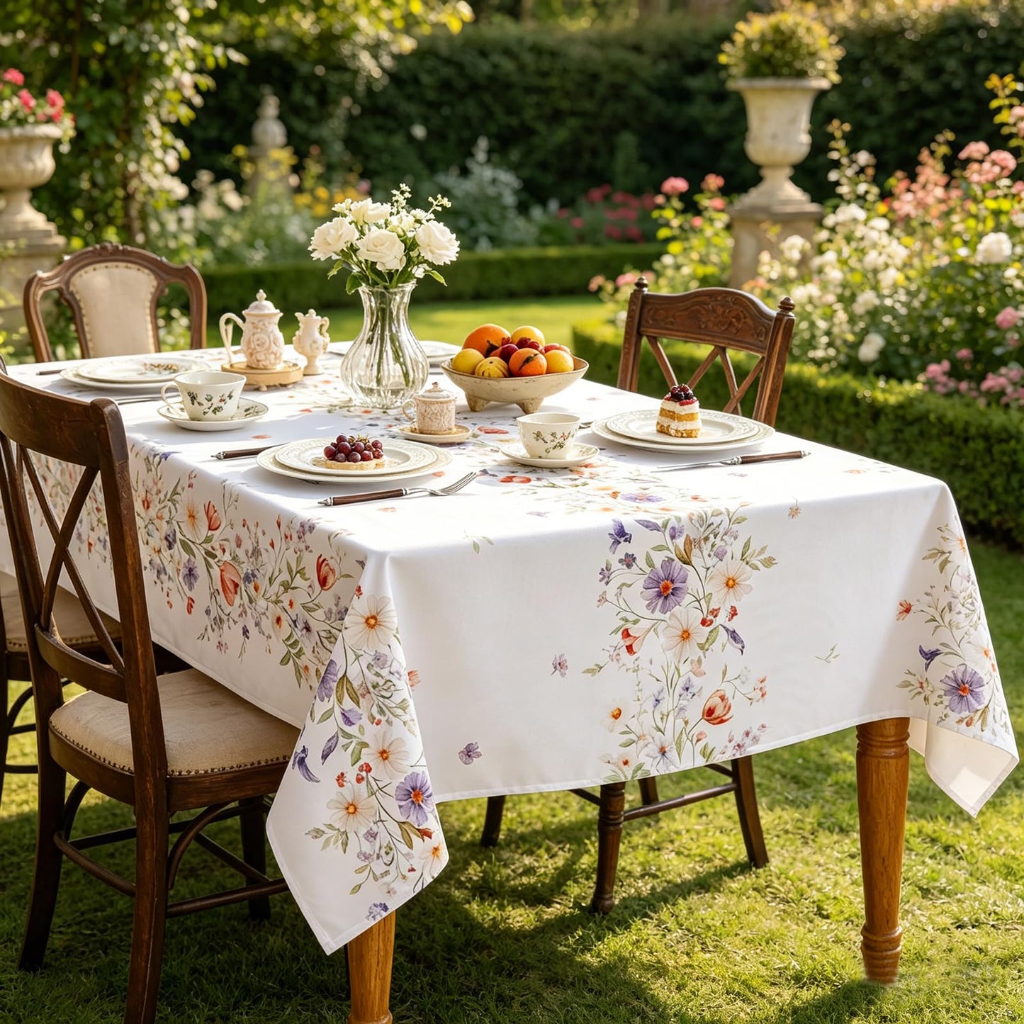 Joyfol Day Spring Florals Tablecloth, Tulips Wildflower Rectangle Table Cloth, Flowers Waterproof Table Covers for Easter, Birthday, Wedding, Mothers Day Tea Party Decorations, 84 x 60 Inch