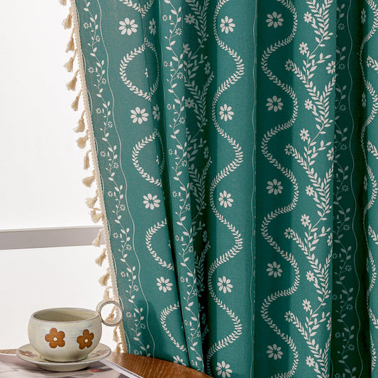 TIVNICO Boho Curtains 84 Inch Long for Living Room, Bedroom, 2 Panels Floral Farmhouse Vintage Tassel Semi Sheer Light Filtering Privacy Window Curtain Drapes with Rod Pocket