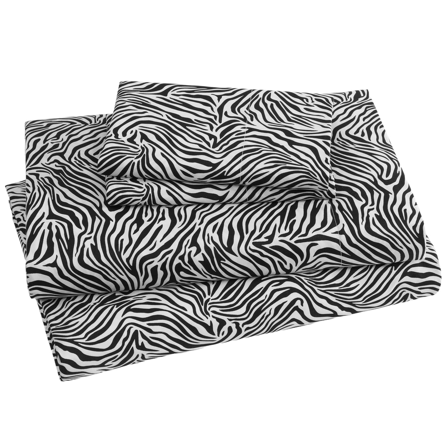 Beatrice Home Fashions Printed Microfiber Sheet Set, Soft Comfortable Easy Care, Includes 1 Fitted Sheet with 12" Deep Pockets, 1 Flat Sheet, Pillowcase, Full, Zebra