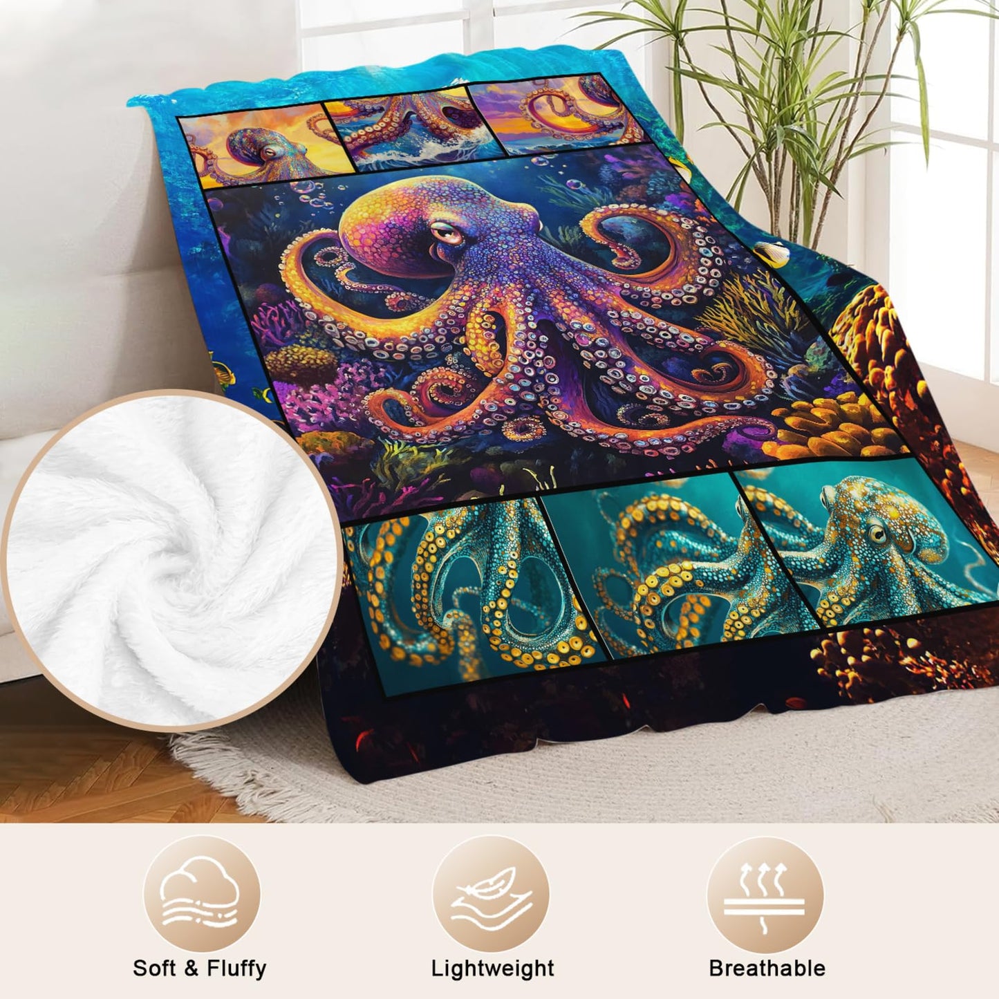 Octopus Throw Blanket Ultra Soft Flannel Blanket Gifts for Women Girls Men Boys Lightweight Cozy Blankets Gift for Women and Men Couch Sofa Bed 50" x 40"