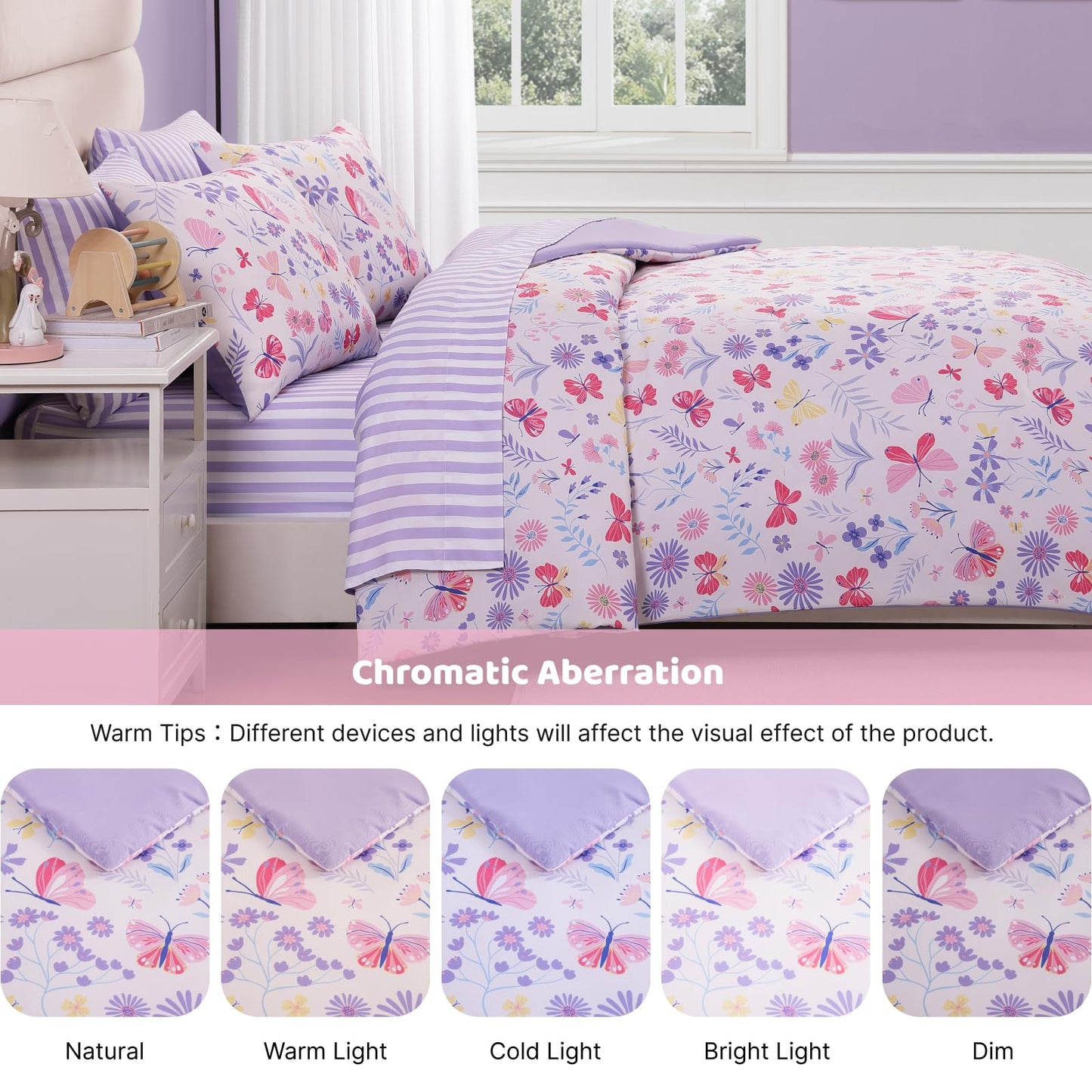 Wink Deer Twin Comforter Set with Sheets for Girls-5 Pieces Twin Bedding Sets with Pink Comforter, Sheets, Pillowcase & Sham for Kids (Cute Botanical Flowers, 66" X 86")