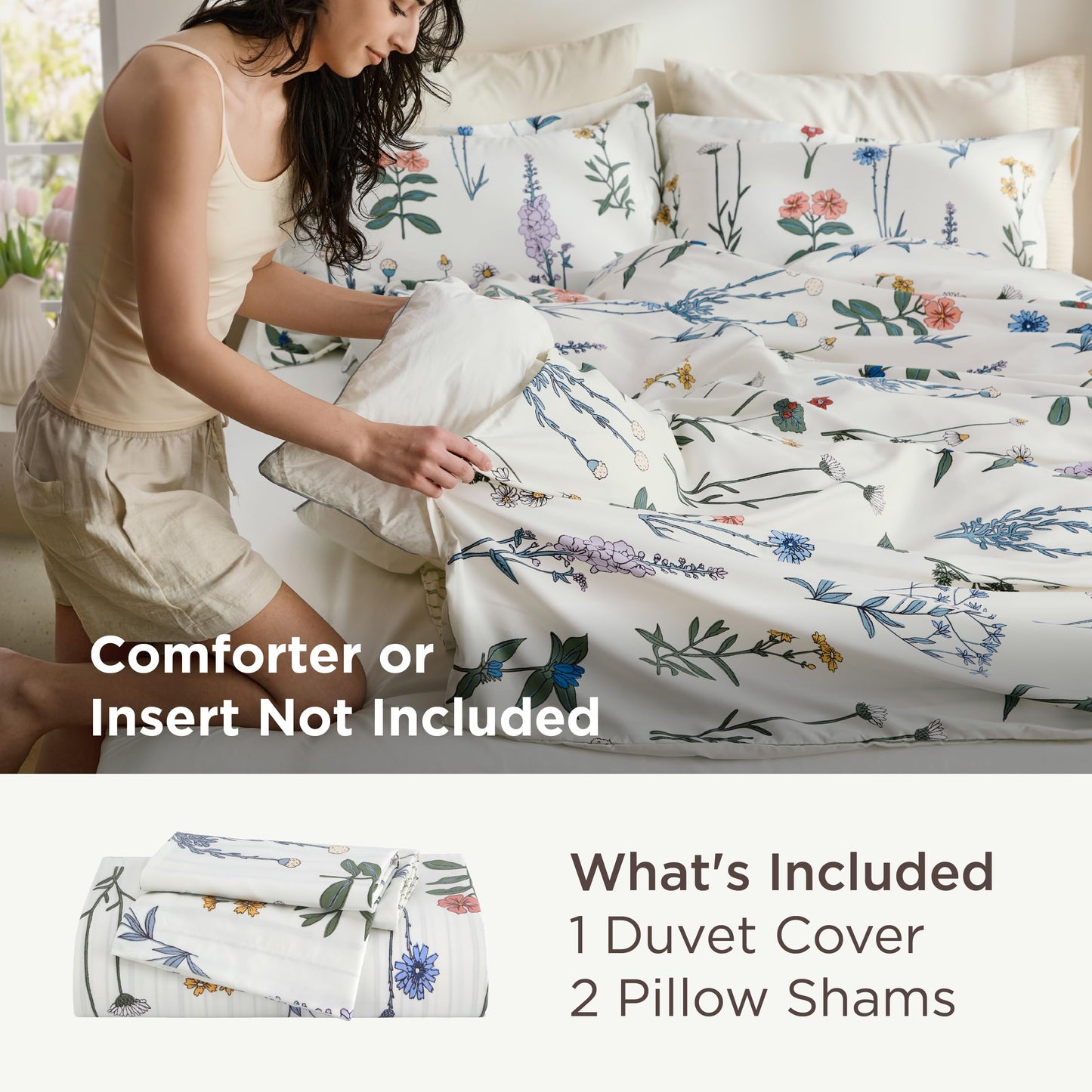 Bedsure Duvet Cover King Size - Reversible Cute Floral Duvet Cover Set with Zipper Closure, 3 Pieces White Bedding Set with 8 Corner Ties and 2 Pillow Shams 20"x36"