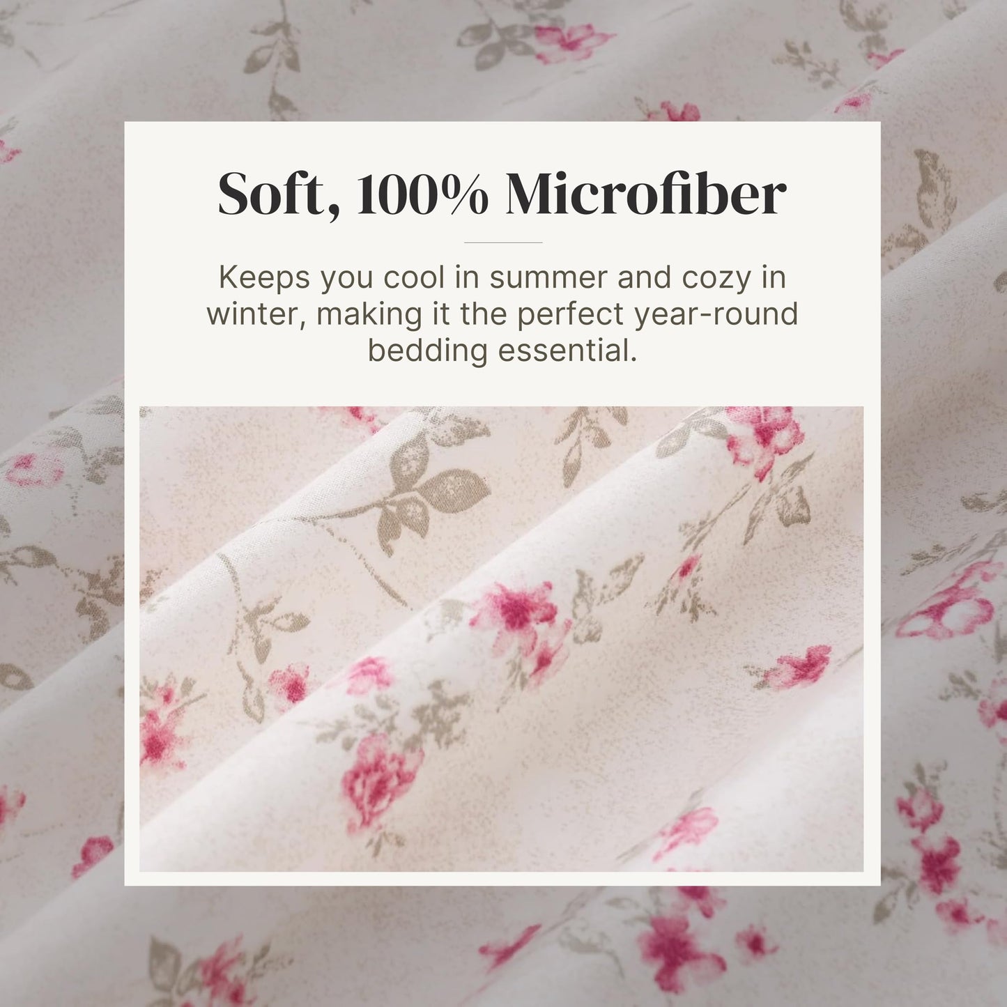 Modern Threads 4-Piece Ultra Soft Microfiber Bed Sheets Set, Wrinkle Free Sheets with Deep Pockets Fitted Sheet, Flat Sheet & Pillowcases, Lightweight Breathable Bedding, Floral Rose, Full