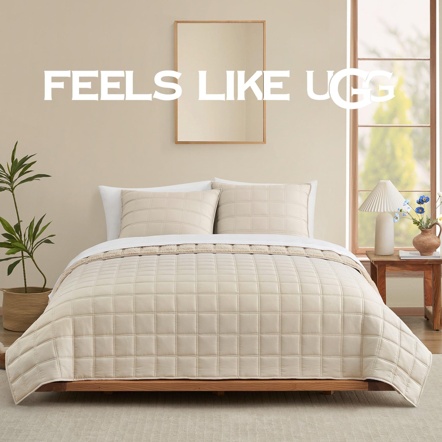 UGG Full/Queen Quilt Set with 2 Pillow Shams – 3 Piece Lightweight All-Season Bedspread, Ultra-Soft Fluffy Reversible Quilt Set for Apartment, Home & Modern Bedroom Decor, Cream (Gizelle)